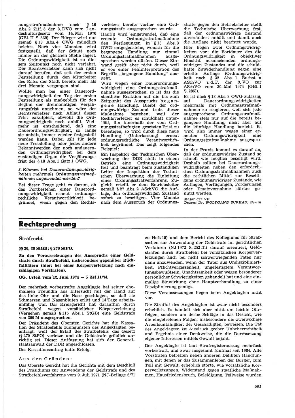 Neue Justiz (NJ), Zeitschrift für Recht und Rechtswissenschaft [Deutsche Demokratische Republik (DDR)], 28. Jahrgang 1974, Seite 501 (NJ DDR 1974, S. 501)