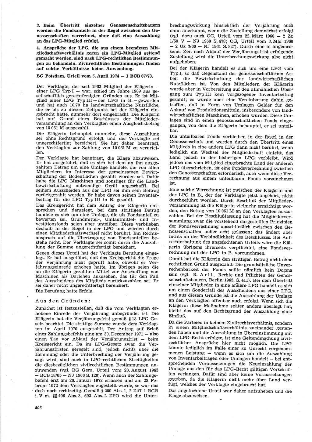 Neue Justiz (NJ), Zeitschrift für Recht und Rechtswissenschaft [Deutsche Demokratische Republik (DDR)], 28. Jahrgang 1974, Seite 506 (NJ DDR 1974, S. 506)