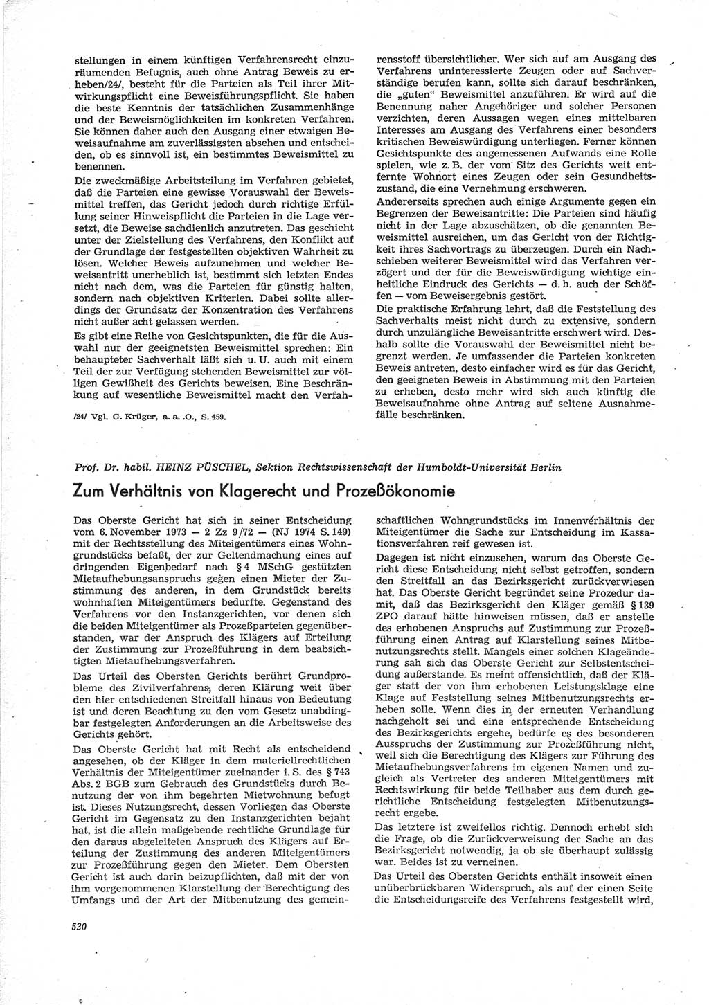 Neue Justiz (NJ), Zeitschrift für Recht und Rechtswissenschaft [Deutsche Demokratische Republik (DDR)], 28. Jahrgang 1974, Seite 520 (NJ DDR 1974, S. 520)