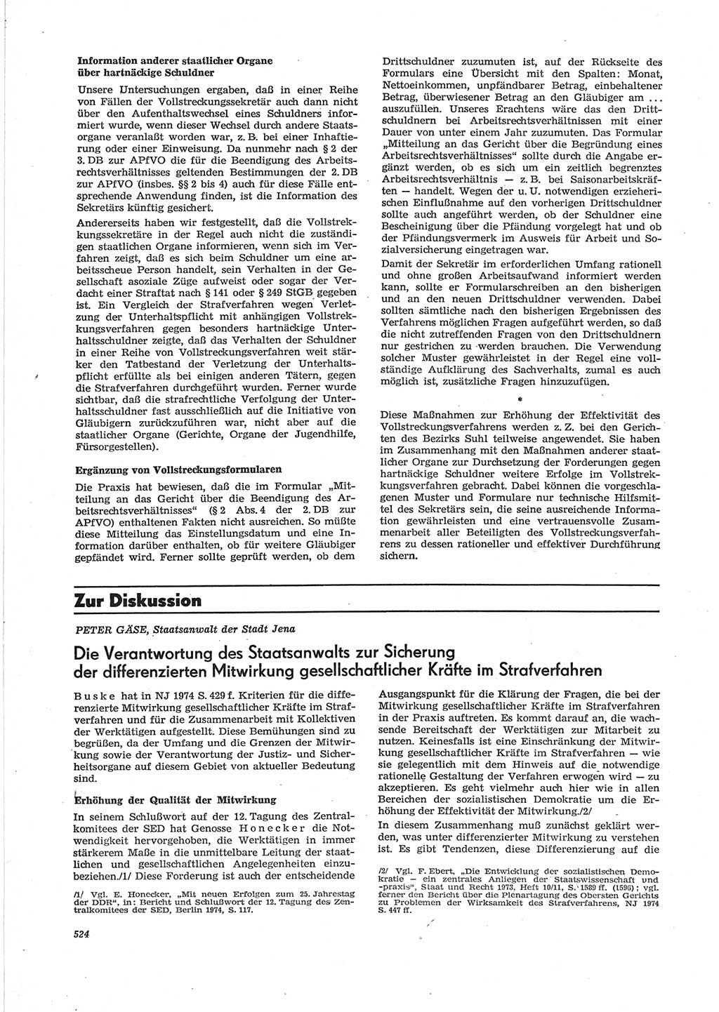 Neue Justiz (NJ), Zeitschrift für Recht und Rechtswissenschaft [Deutsche Demokratische Republik (DDR)], 28. Jahrgang 1974, Seite 524 (NJ DDR 1974, S. 524)