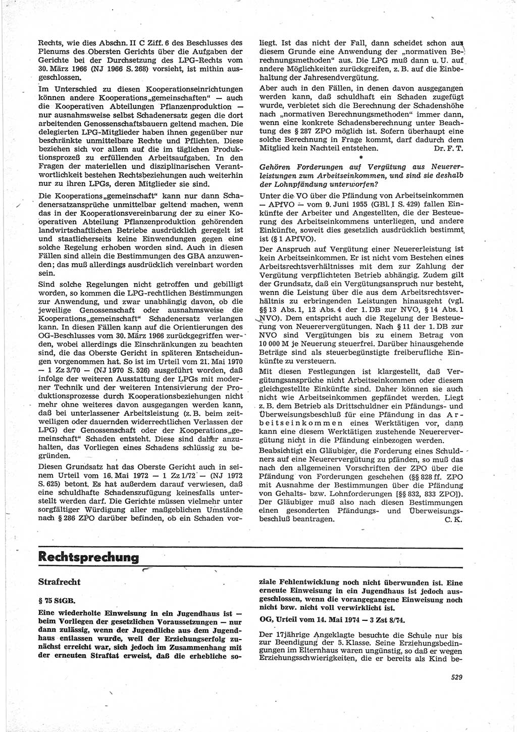 Neue Justiz (NJ), Zeitschrift für Recht und Rechtswissenschaft [Deutsche Demokratische Republik (DDR)], 28. Jahrgang 1974, Seite 529 (NJ DDR 1974, S. 529)