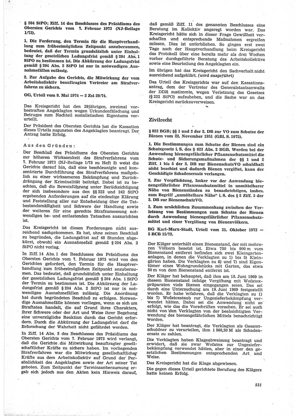 Neue Justiz (NJ), Zeitschrift für Recht und Rechtswissenschaft [Deutsche Demokratische Republik (DDR)], 28. Jahrgang 1974, Seite 531 (NJ DDR 1974, S. 531)