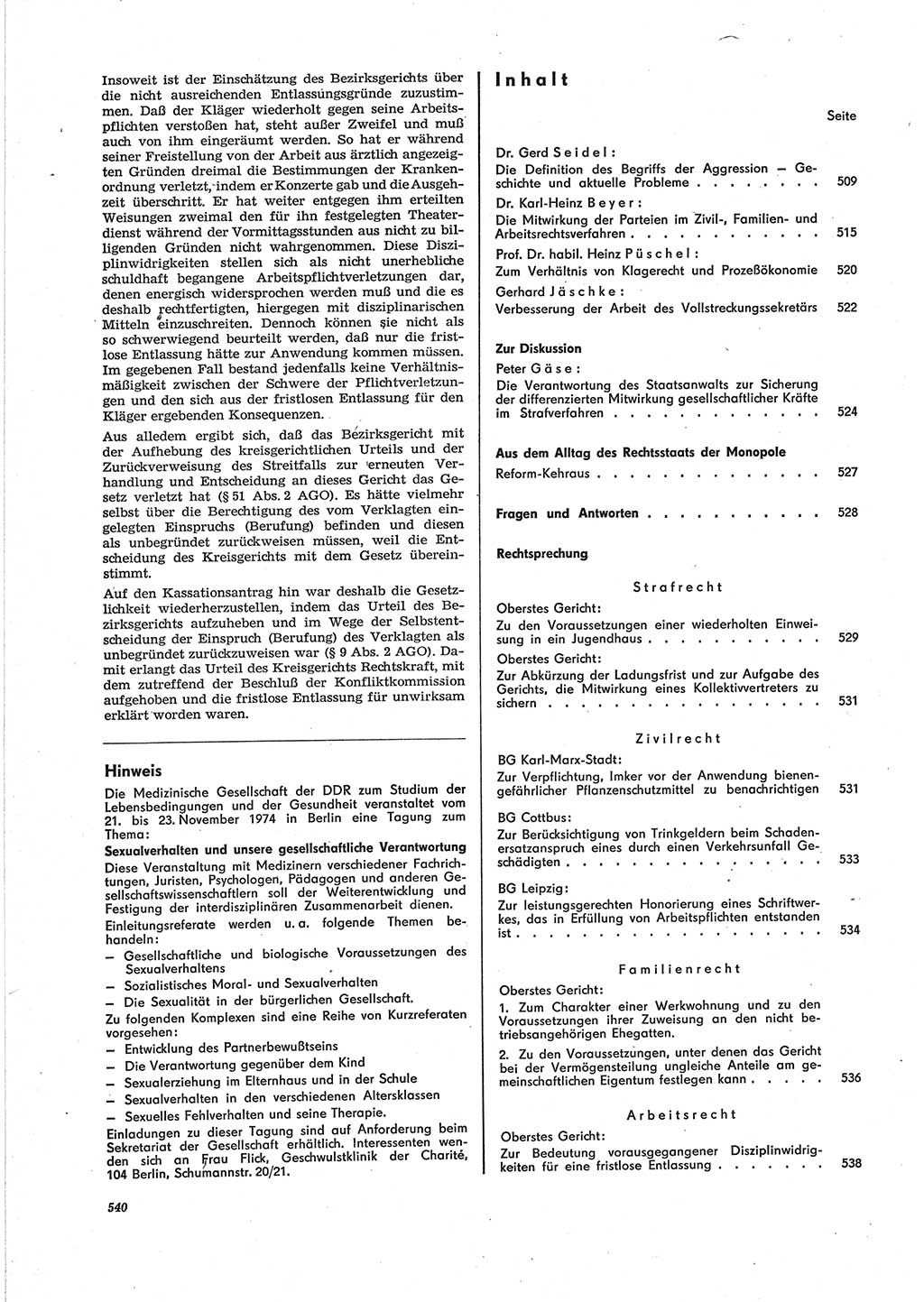 Neue Justiz (NJ), Zeitschrift für Recht und Rechtswissenschaft [Deutsche Demokratische Republik (DDR)], 28. Jahrgang 1974, Seite 540 (NJ DDR 1974, S. 540)