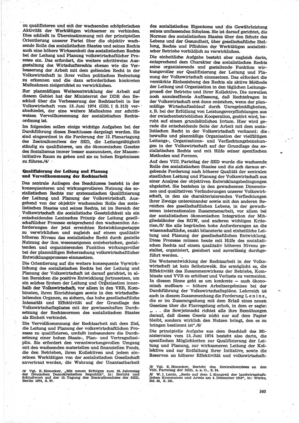 Neue Justiz (NJ), Zeitschrift für Recht und Rechtswissenschaft [Deutsche Demokratische Republik (DDR)], 28. Jahrgang 1974, Seite 545 (NJ DDR 1974, S. 545)