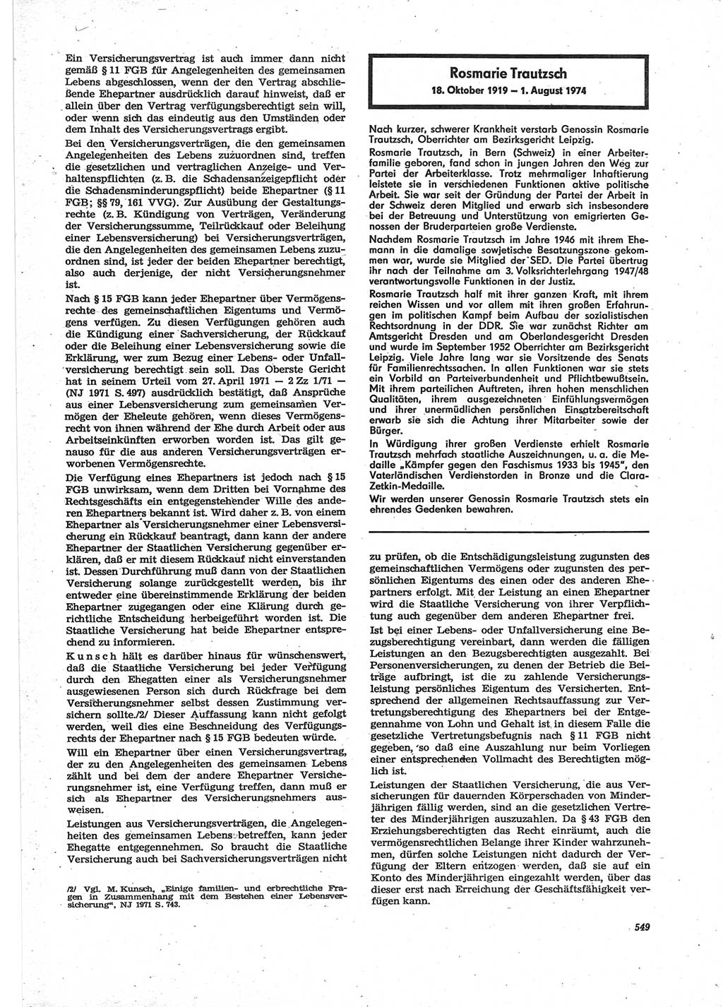 Neue Justiz (NJ), Zeitschrift für Recht und Rechtswissenschaft [Deutsche Demokratische Republik (DDR)], 28. Jahrgang 1974, Seite 549 (NJ DDR 1974, S. 549)