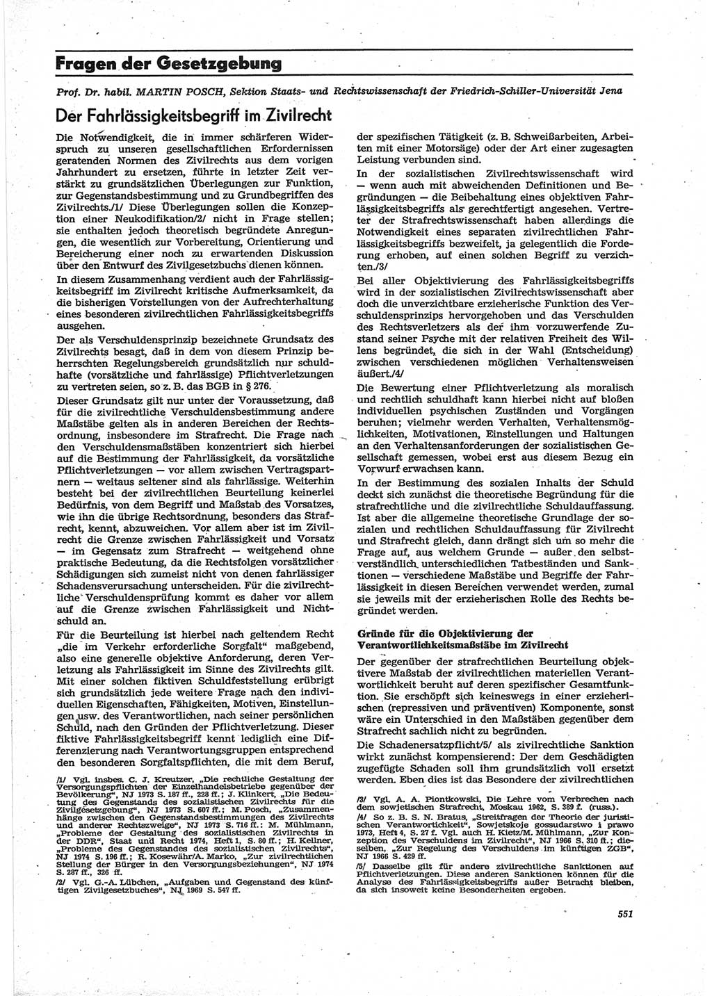 Neue Justiz (NJ), Zeitschrift für Recht und Rechtswissenschaft [Deutsche Demokratische Republik (DDR)], 28. Jahrgang 1974, Seite 551 (NJ DDR 1974, S. 551)