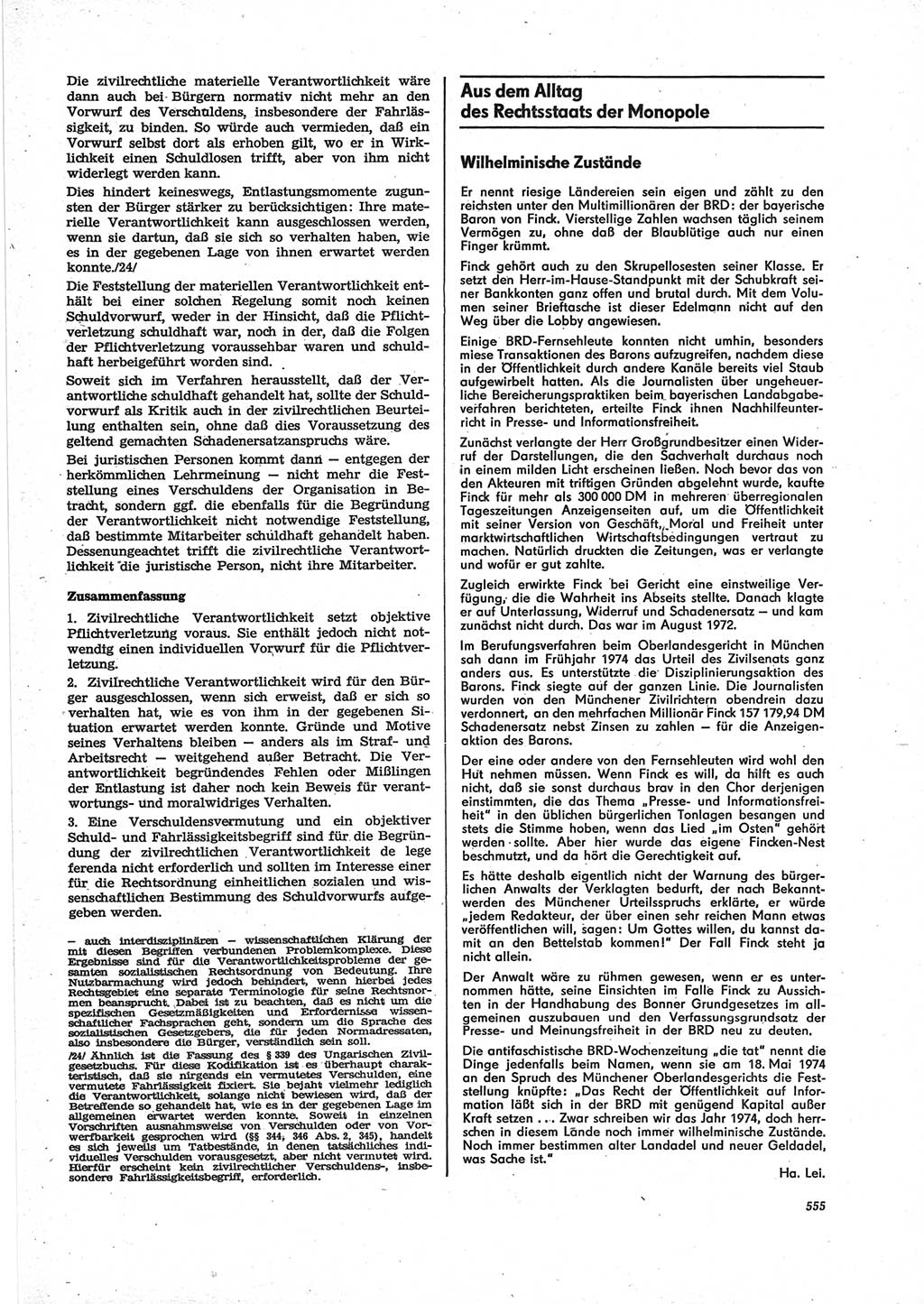 Neue Justiz (NJ), Zeitschrift für Recht und Rechtswissenschaft [Deutsche Demokratische Republik (DDR)], 28. Jahrgang 1974, Seite 555 (NJ DDR 1974, S. 555)