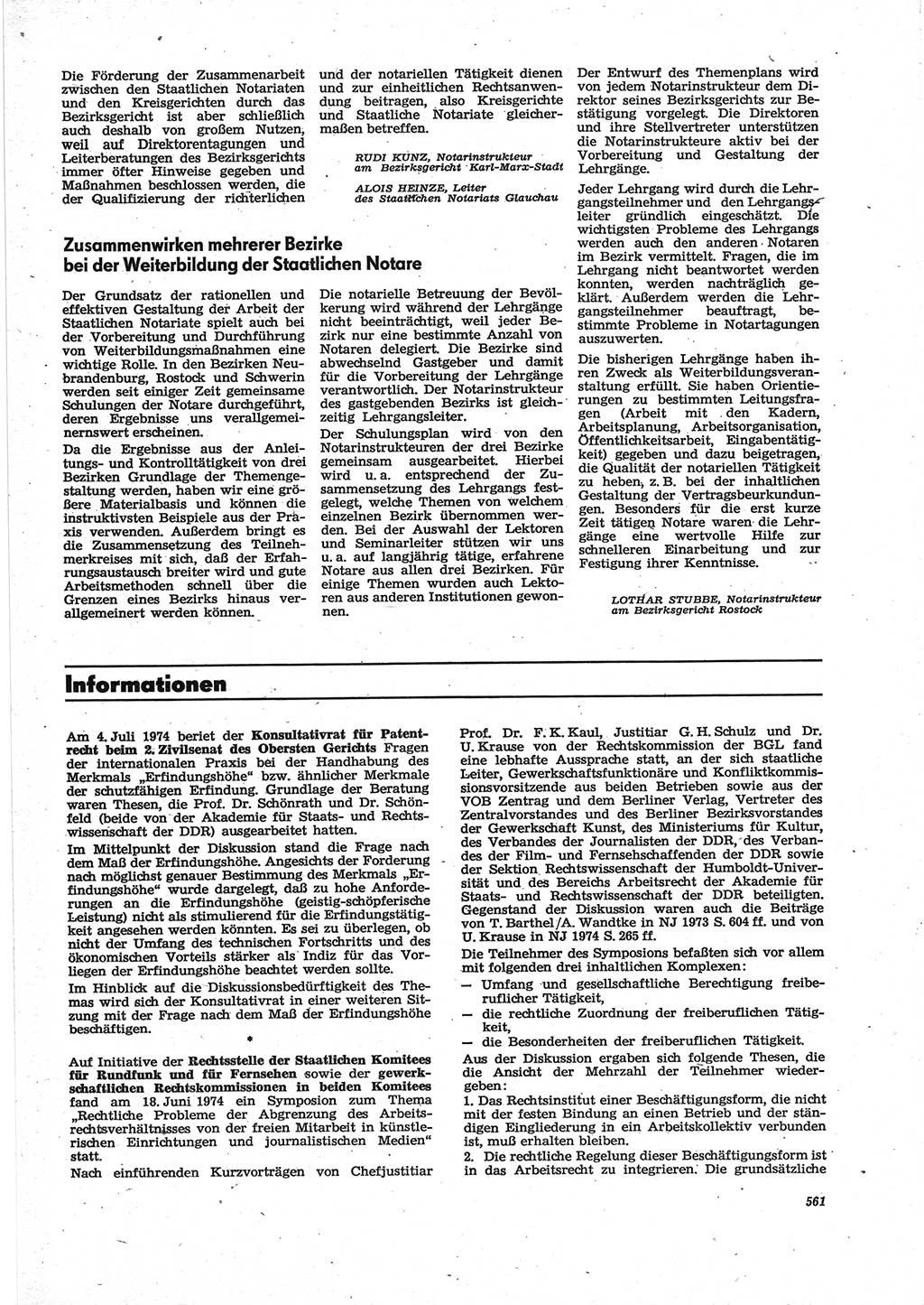 Neue Justiz (NJ), Zeitschrift für Recht und Rechtswissenschaft [Deutsche Demokratische Republik (DDR)], 28. Jahrgang 1974, Seite 561 (NJ DDR 1974, S. 561)