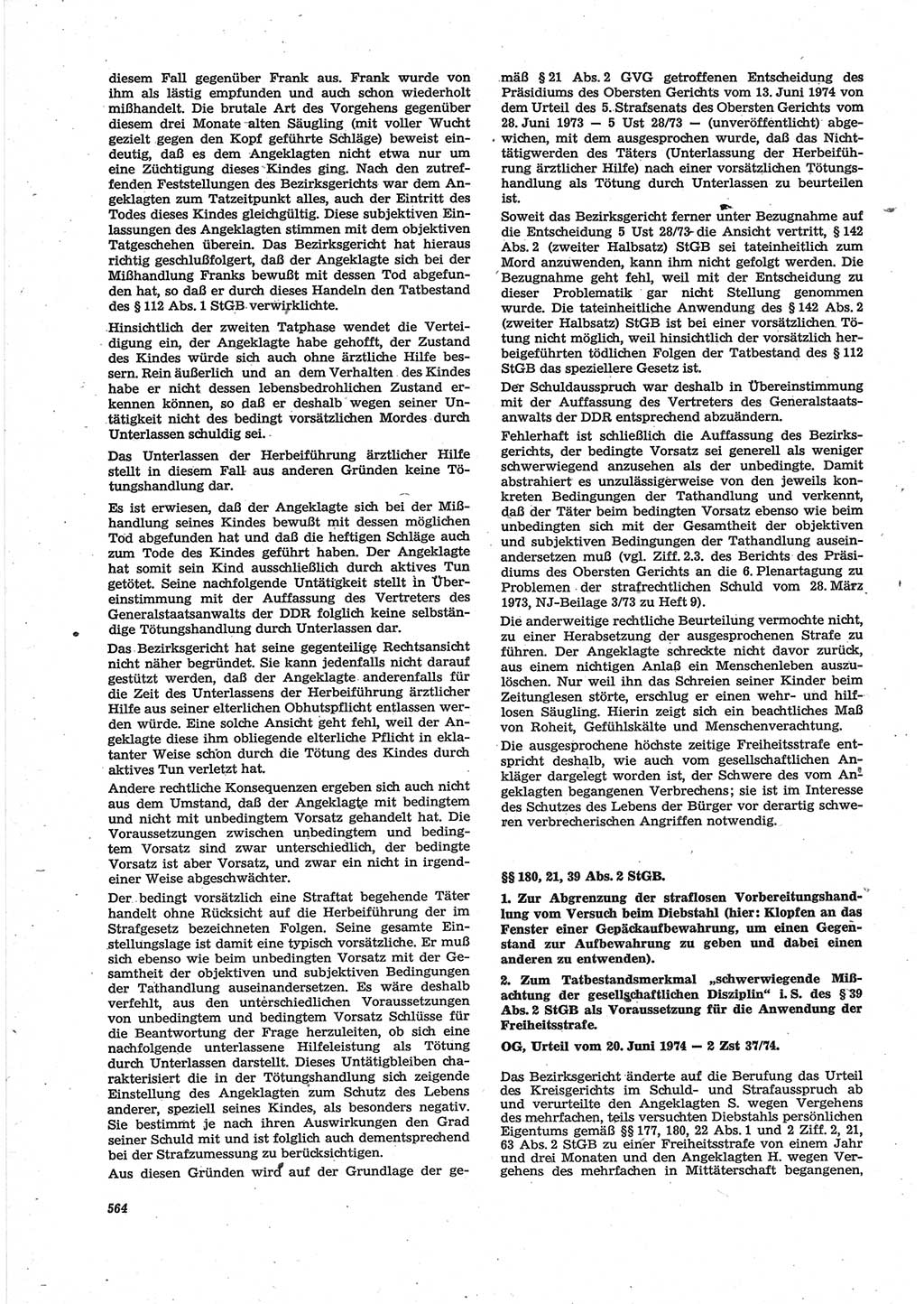 Neue Justiz (NJ), Zeitschrift für Recht und Rechtswissenschaft [Deutsche Demokratische Republik (DDR)], 28. Jahrgang 1974, Seite 564 (NJ DDR 1974, S. 564)