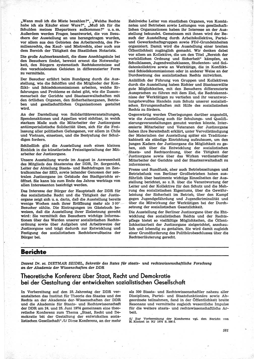 Neue Justiz (NJ), Zeitschrift für Recht und Rechtswissenschaft [Deutsche Demokratische Republik (DDR)], 28. Jahrgang 1974, Seite 581 (NJ DDR 1974, S. 581)