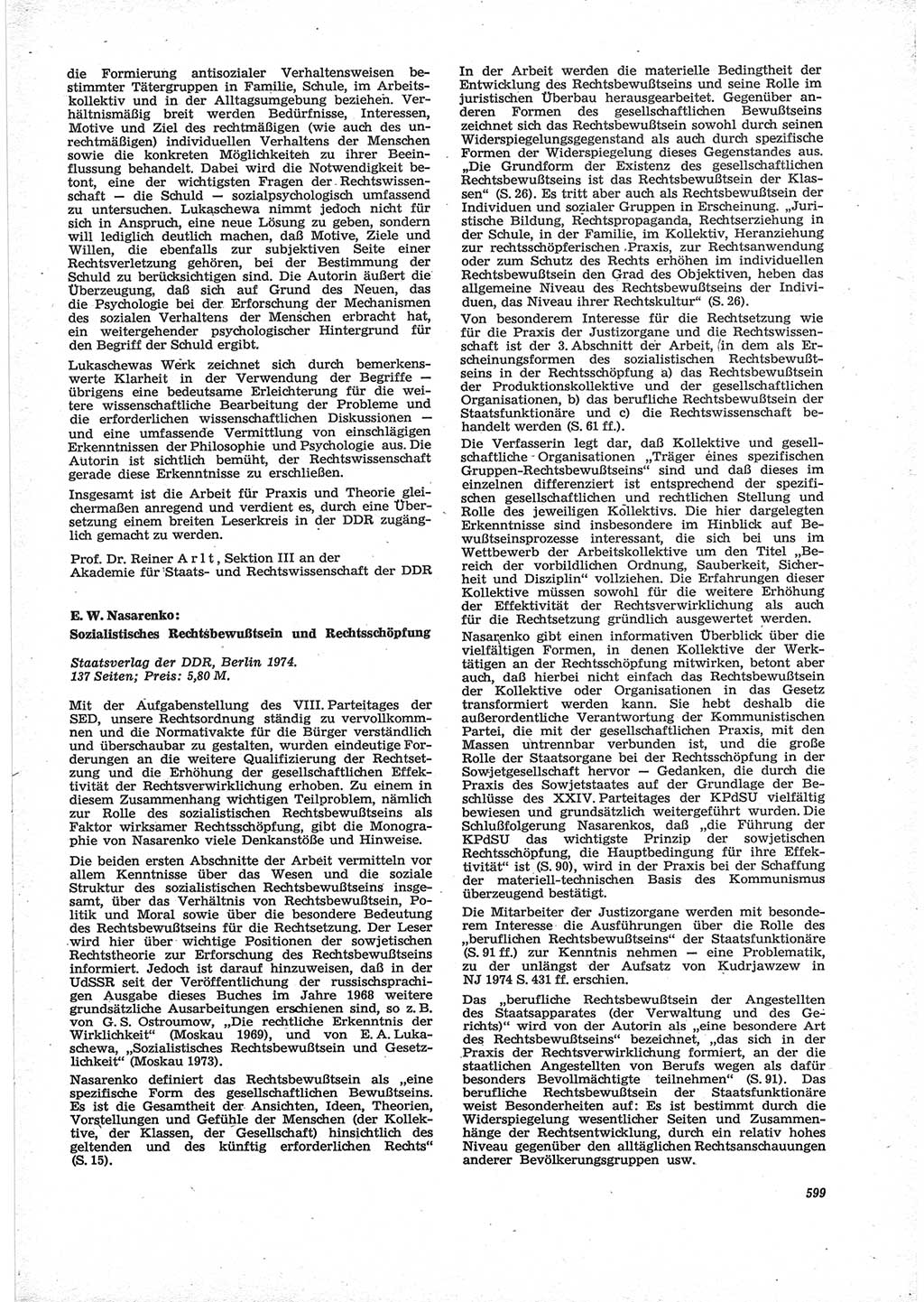 Neue Justiz (NJ), Zeitschrift für Recht und Rechtswissenschaft [Deutsche Demokratische Republik (DDR)], 28. Jahrgang 1974, Seite 599 (NJ DDR 1974, S. 599)