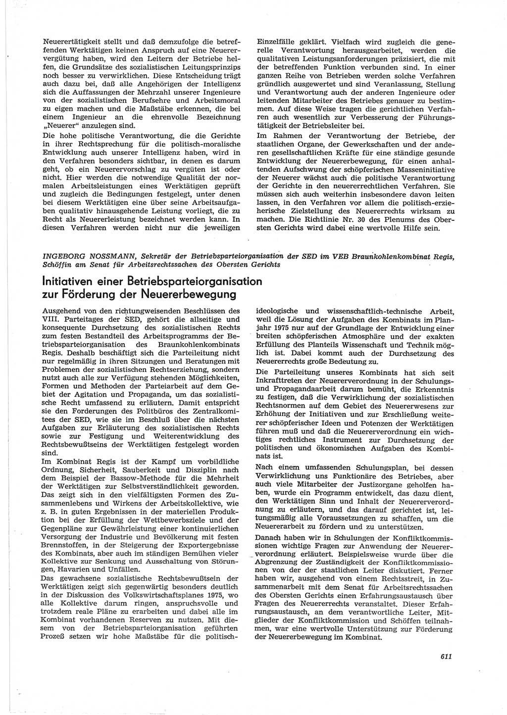 Neue Justiz (NJ), Zeitschrift für Recht und Rechtswissenschaft [Deutsche Demokratische Republik (DDR)], 28. Jahrgang 1974, Seite 611 (NJ DDR 1974, S. 611)