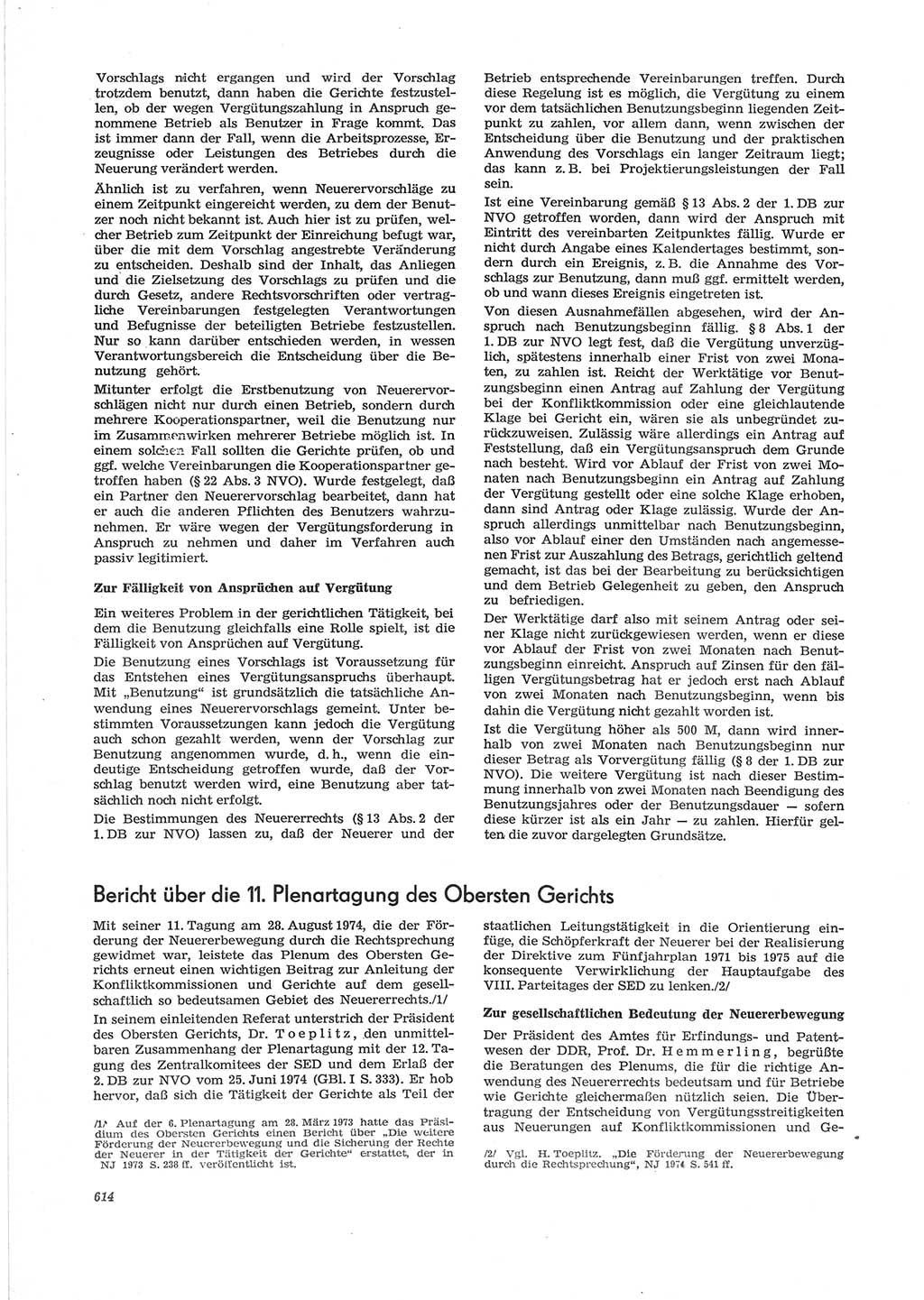 Neue Justiz (NJ), Zeitschrift für Recht und Rechtswissenschaft [Deutsche Demokratische Republik (DDR)], 28. Jahrgang 1974, Seite 614 (NJ DDR 1974, S. 614)