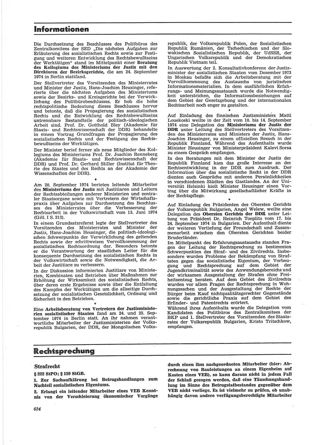 Neue Justiz (NJ), Zeitschrift für Recht und Rechtswissenschaft [Deutsche Demokratische Republik (DDR)], 28. Jahrgang 1974, Seite 624 (NJ DDR 1974, S. 624)