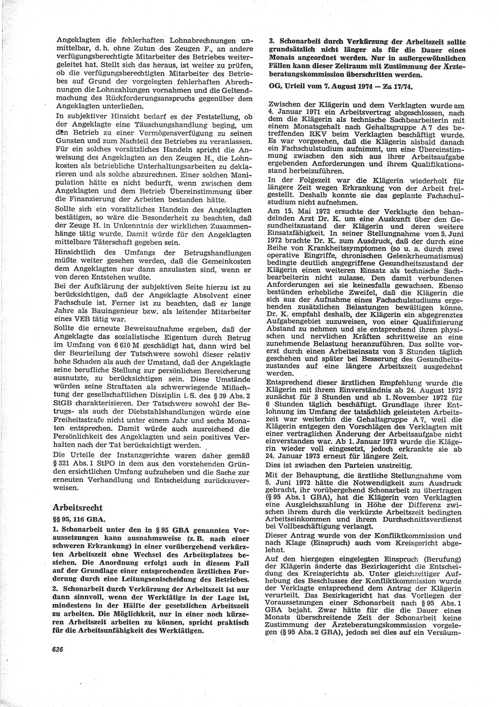 Neue Justiz (NJ), Zeitschrift für Recht und Rechtswissenschaft [Deutsche Demokratische Republik (DDR)], 28. Jahrgang 1974, Seite 626 (NJ DDR 1974, S. 626)