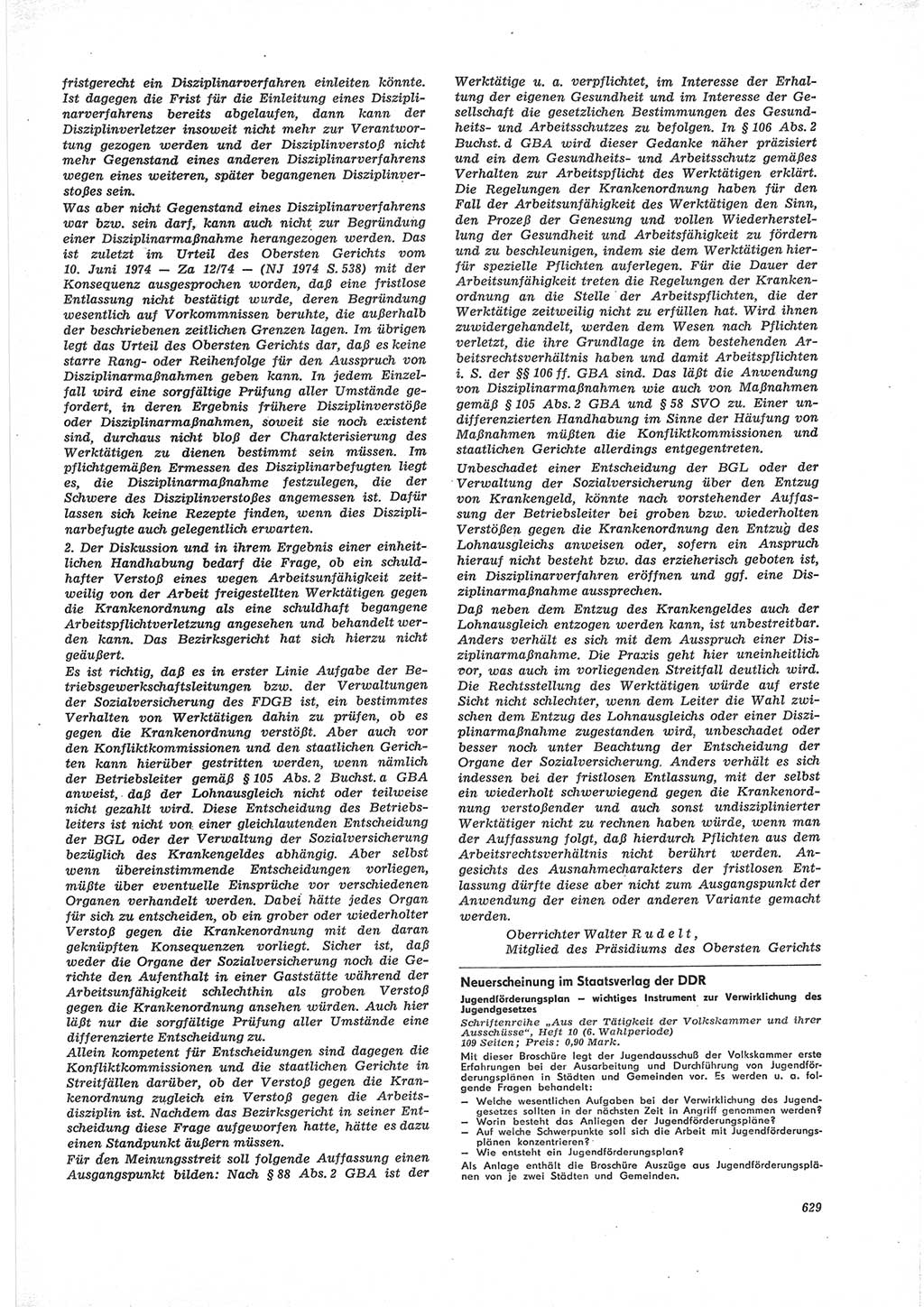 Neue Justiz (NJ), Zeitschrift für Recht und Rechtswissenschaft [Deutsche Demokratische Republik (DDR)], 28. Jahrgang 1974, Seite 629 (NJ DDR 1974, S. 629)