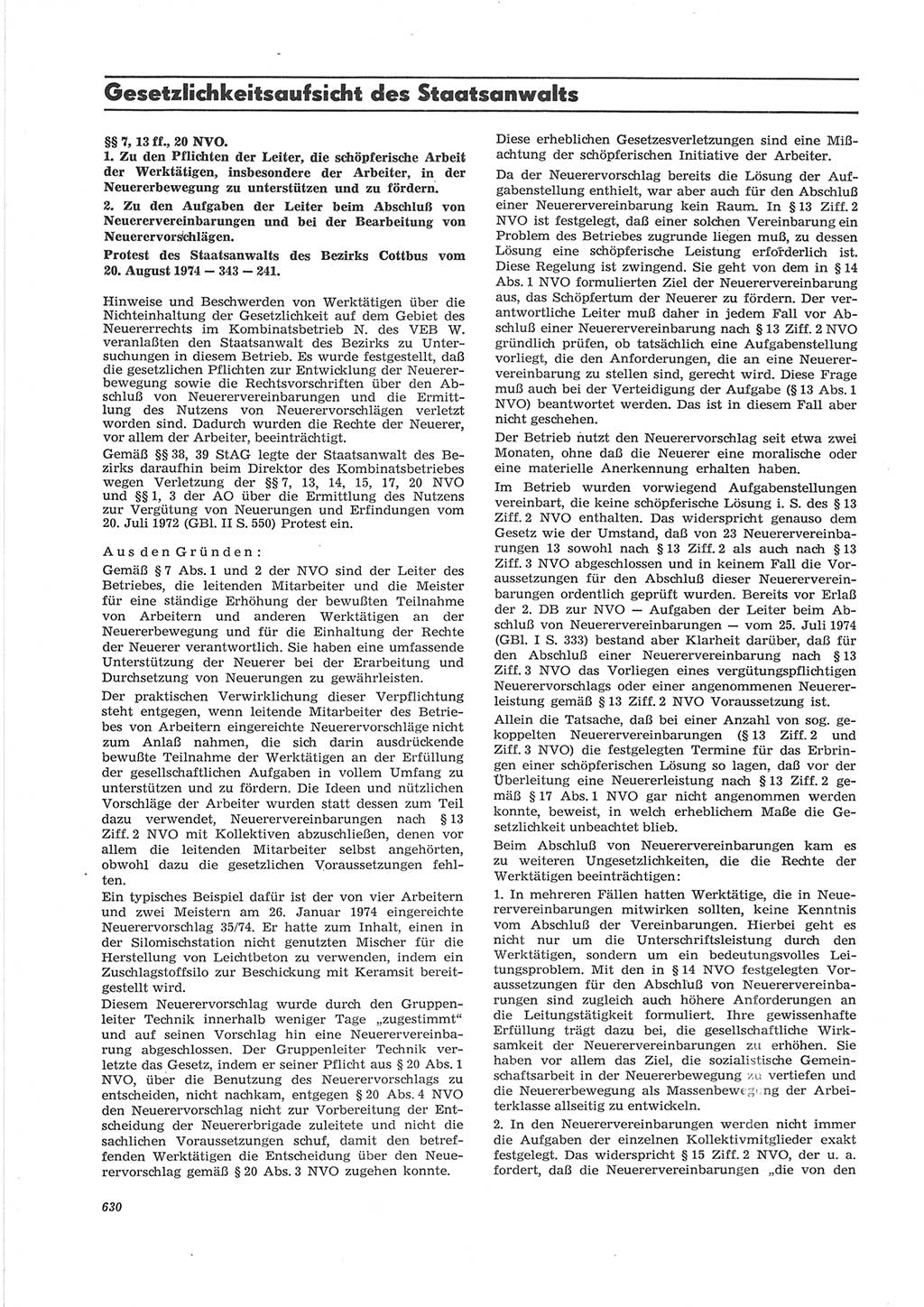 Neue Justiz (NJ), Zeitschrift für Recht und Rechtswissenschaft [Deutsche Demokratische Republik (DDR)], 28. Jahrgang 1974, Seite 630 (NJ DDR 1974, S. 630)