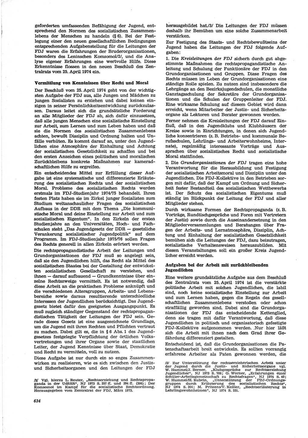 Neue Justiz (NJ), Zeitschrift für Recht und Rechtswissenschaft [Deutsche Demokratische Republik (DDR)], 28. Jahrgang 1974, Seite 634 (NJ DDR 1974, S. 634)