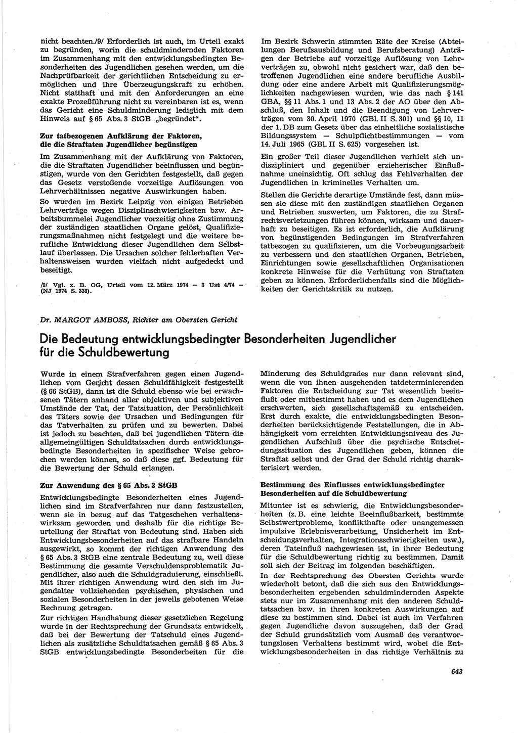 Neue Justiz (NJ), Zeitschrift für Recht und Rechtswissenschaft [Deutsche Demokratische Republik (DDR)], 28. Jahrgang 1974, Seite 643 (NJ DDR 1974, S. 643)