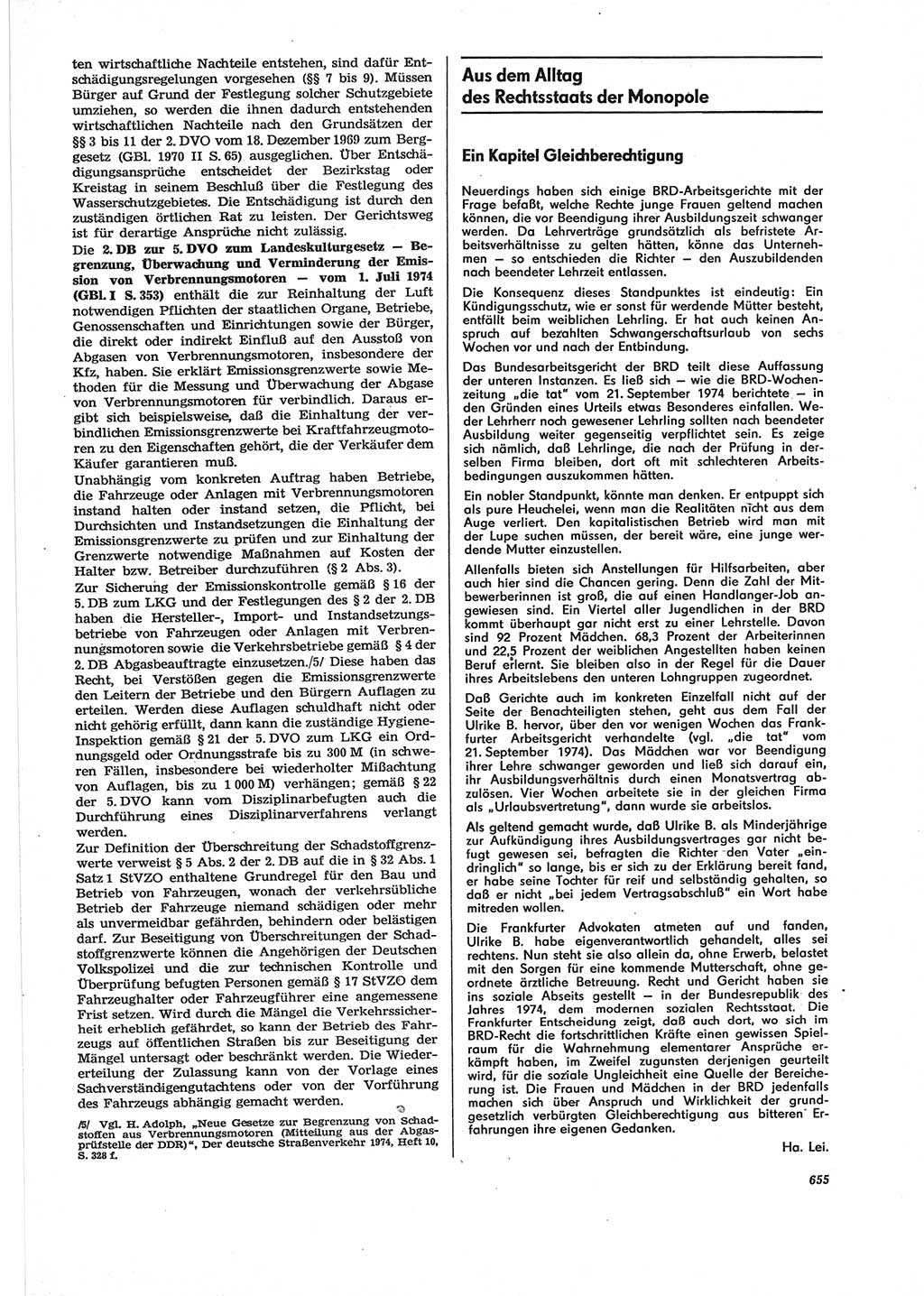 Neue Justiz (NJ), Zeitschrift für Recht und Rechtswissenschaft [Deutsche Demokratische Republik (DDR)], 28. Jahrgang 1974, Seite 655 (NJ DDR 1974, S. 655)