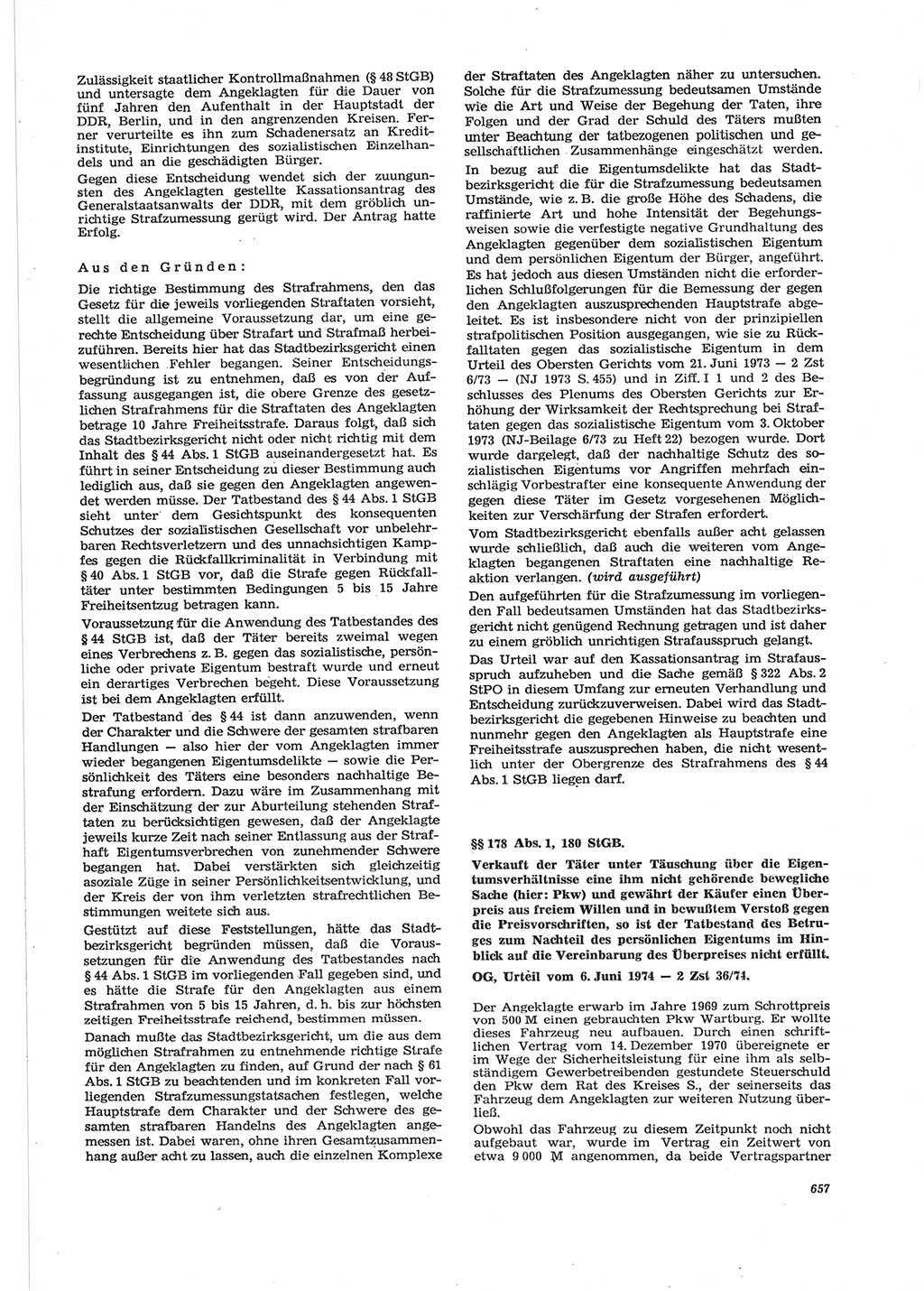 Neue Justiz (NJ), Zeitschrift für Recht und Rechtswissenschaft [Deutsche Demokratische Republik (DDR)], 28. Jahrgang 1974, Seite 657 (NJ DDR 1974, S. 657)