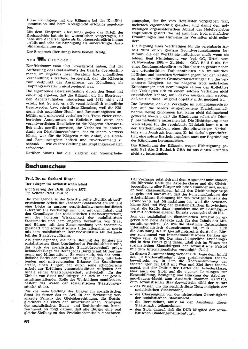 Neue Justiz (NJ), Zeitschrift für Recht und Rechtswissenschaft [Deutsche Demokratische Republik (DDR)], 28. Jahrgang 1974, Seite 662 (NJ DDR 1974, S. 662)