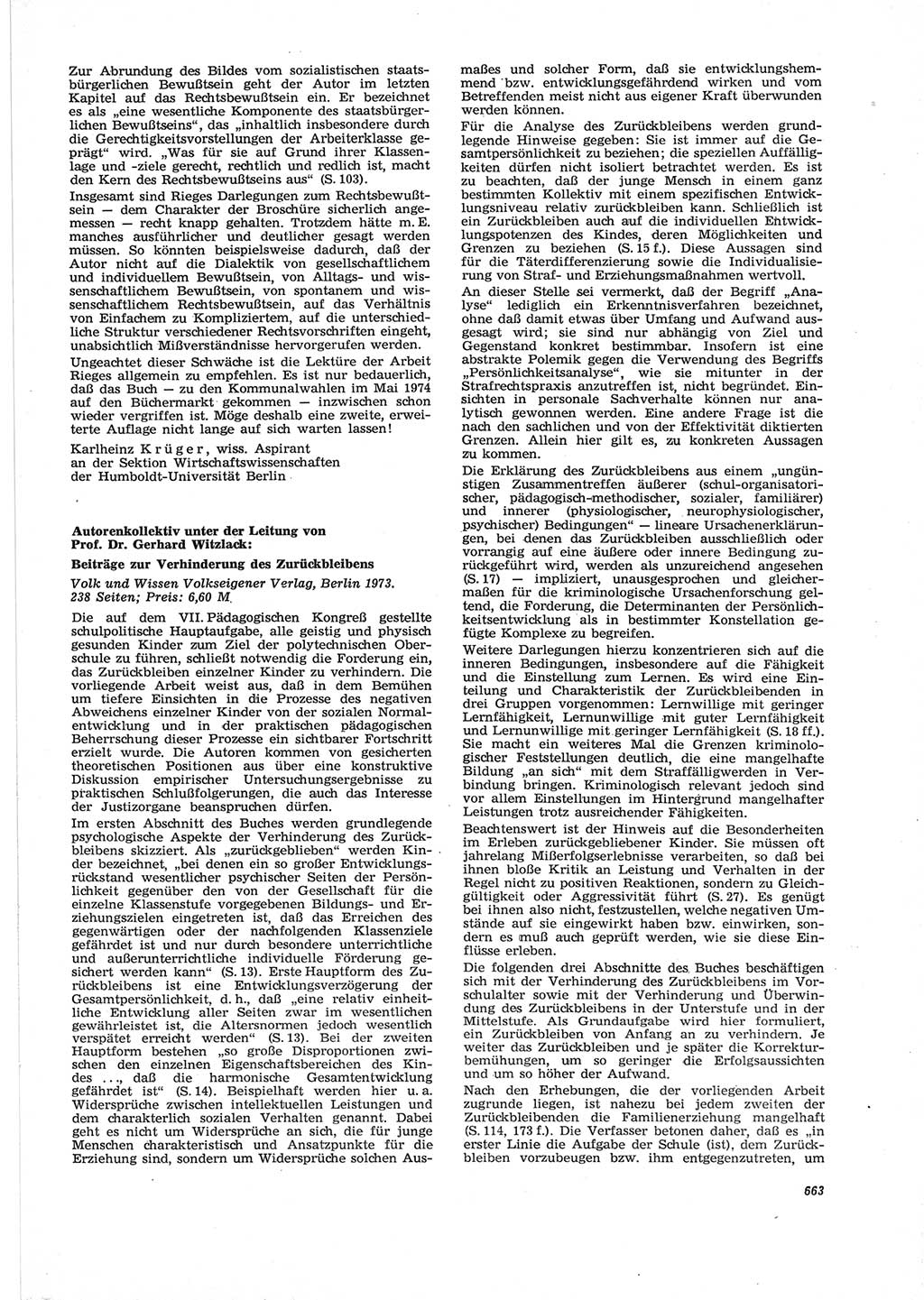 Neue Justiz (NJ), Zeitschrift für Recht und Rechtswissenschaft [Deutsche Demokratische Republik (DDR)], 28. Jahrgang 1974, Seite 663 (NJ DDR 1974, S. 663)