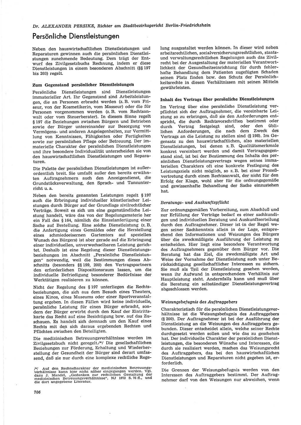 Neue Justiz (NJ), Zeitschrift für Recht und Rechtswissenschaft [Deutsche Demokratische Republik (DDR)], 28. Jahrgang 1974, Seite 706 (NJ DDR 1974, S. 706)