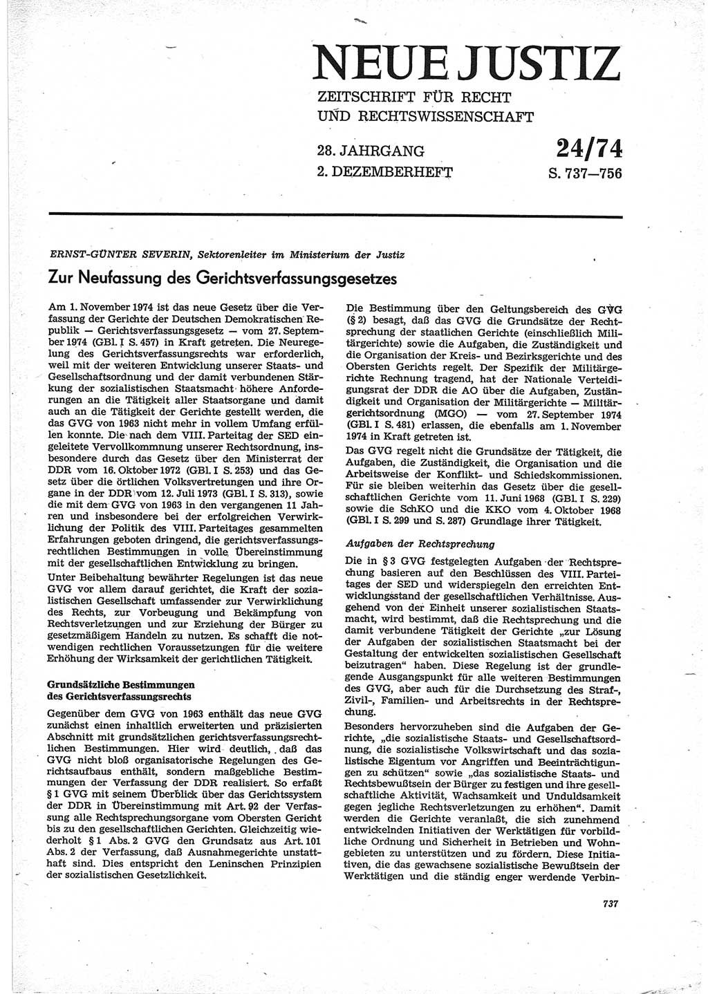Neue Justiz (NJ), Zeitschrift für Recht und Rechtswissenschaft [Deutsche Demokratische Republik (DDR)], 28. Jahrgang 1974, Seite 737 (NJ DDR 1974, S. 737)