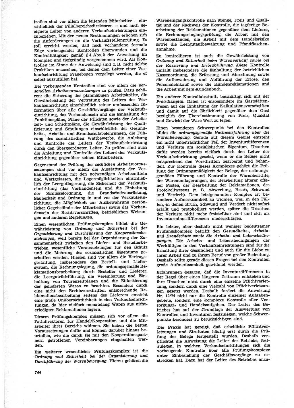 Neue Justiz (NJ), Zeitschrift für Recht und Rechtswissenschaft [Deutsche Demokratische Republik (DDR)], 28. Jahrgang 1974, Seite 744 (NJ DDR 1974, S. 744)