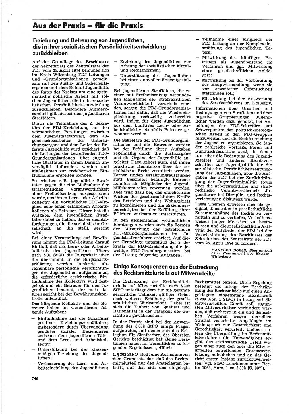 Neue Justiz (NJ), Zeitschrift für Recht und Rechtswissenschaft [Deutsche Demokratische Republik (DDR)], 28. Jahrgang 1974, Seite 746 (NJ DDR 1974, S. 746)