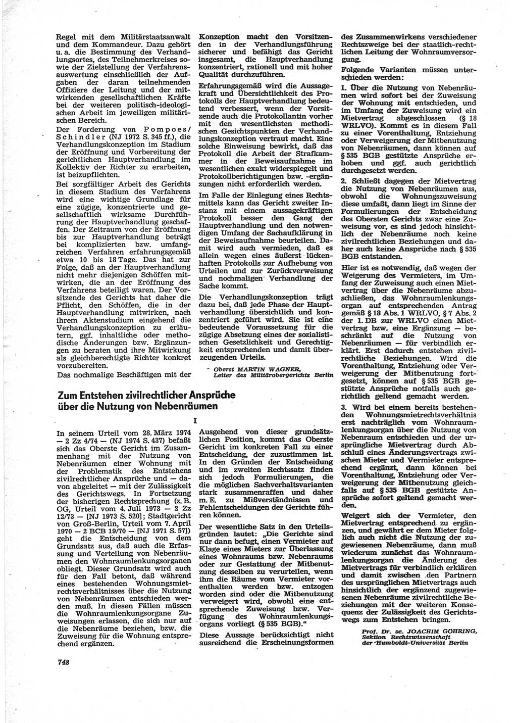 Neue Justiz (NJ), Zeitschrift für Recht und Rechtswissenschaft [Deutsche Demokratische Republik (DDR)], 28. Jahrgang 1974, Seite 748 (NJ DDR 1974, S. 748)