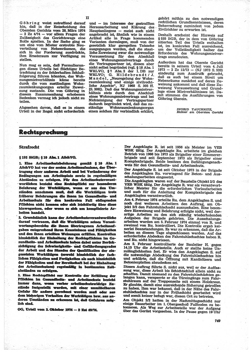 Neue Justiz (NJ), Zeitschrift für Recht und Rechtswissenschaft [Deutsche Demokratische Republik (DDR)], 28. Jahrgang 1974, Seite 749 (NJ DDR 1974, S. 749)