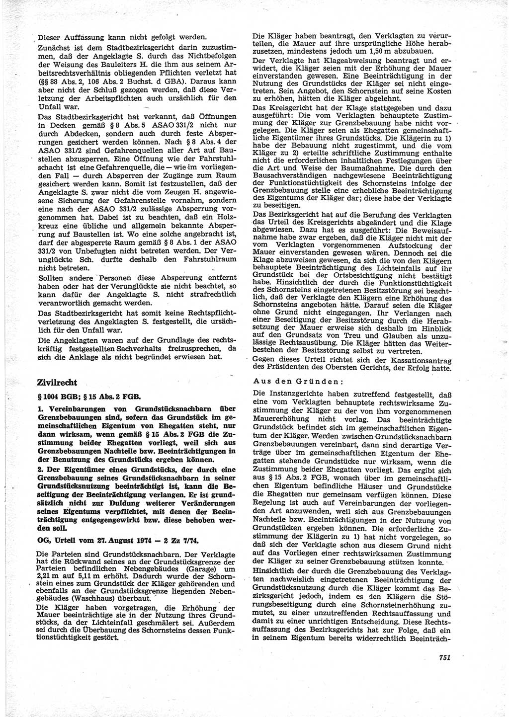 Neue Justiz (NJ), Zeitschrift für Recht und Rechtswissenschaft [Deutsche Demokratische Republik (DDR)], 28. Jahrgang 1974, Seite 751 (NJ DDR 1974, S. 751)