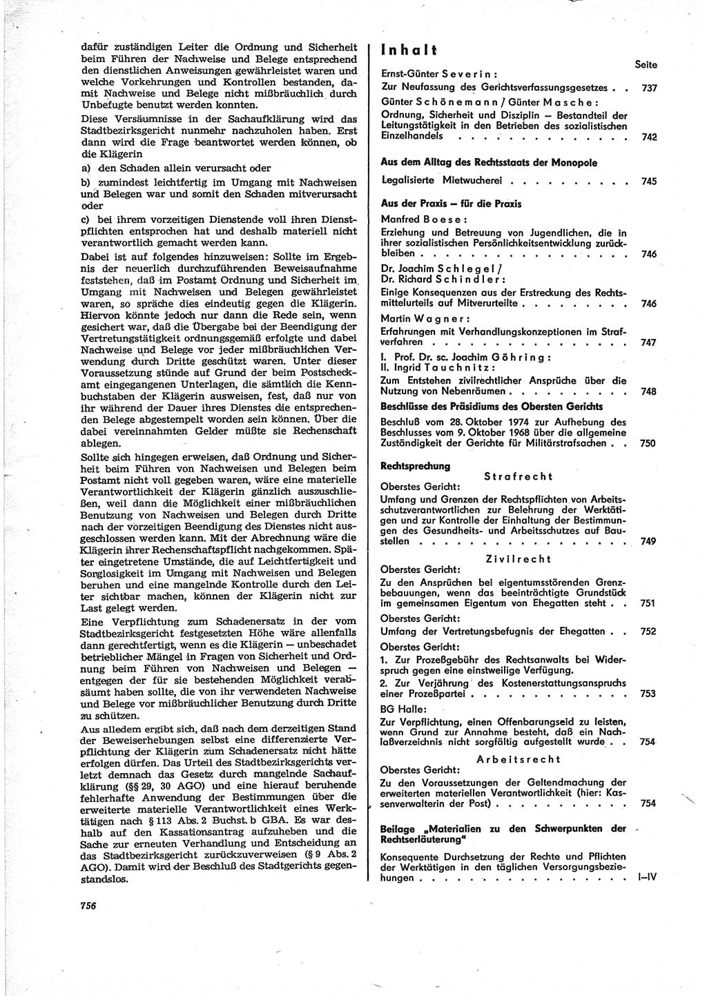Neue Justiz (NJ), Zeitschrift für Recht und Rechtswissenschaft [Deutsche Demokratische Republik (DDR)], 28. Jahrgang 1974, Seite 756 (NJ DDR 1974, S. 756)