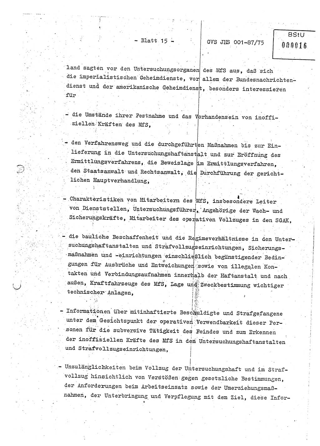 Diplomarbeit Hauptmann Volkmar Heinz (Abt. ⅩⅣ), Oberleutnant Lothar Rüdiger (BV Lpz. Abt. Ⅺ), Ministerium für Staatssicherheit (MfS) [Deutsche Demokratische Republik (DDR)], Juristische Hochschule (JHS), Geheime Verschlußsache (GVS) o001-87/75, Potsdam 1975, Seite 15 (Dipl.-Arb. MfS DDR JHS GVS o001-87/75 1975, S. 15)