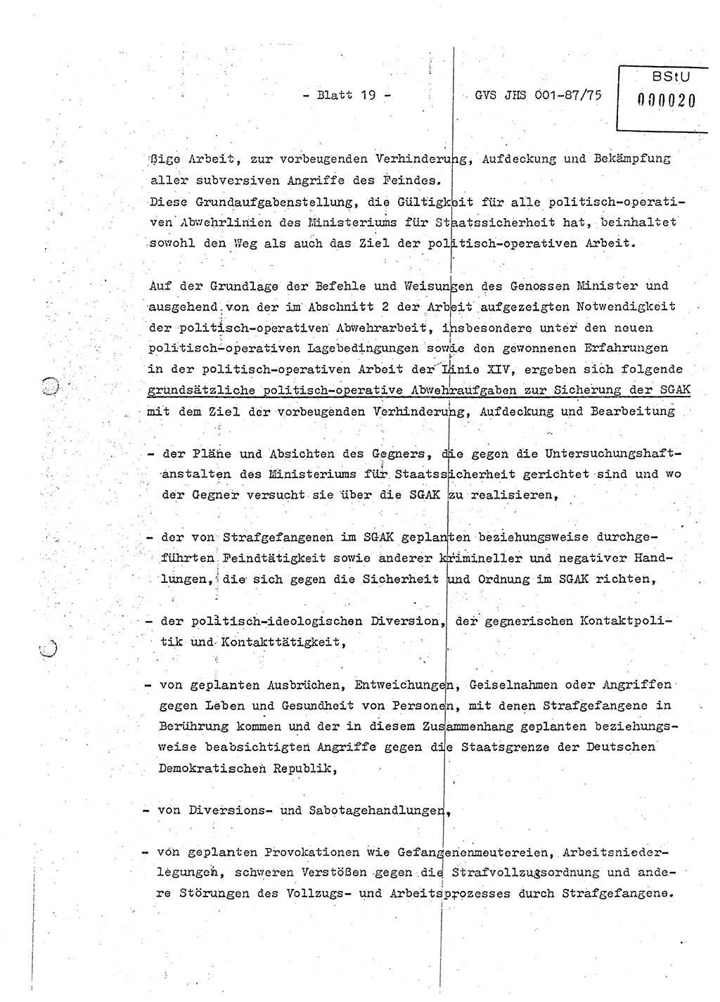 Diplomarbeit Hauptmann Volkmar Heinz (Abt. ⅩⅣ), Oberleutnant Lothar Rüdiger (BV Lpz. Abt. Ⅺ), Ministerium für Staatssicherheit (MfS) [Deutsche Demokratische Republik (DDR)], Juristische Hochschule (JHS), Geheime Verschlußsache (GVS) o001-87/75, Potsdam 1975, Seite 19 (Dipl.-Arb. MfS DDR JHS GVS o001-87/75 1975, S. 19)