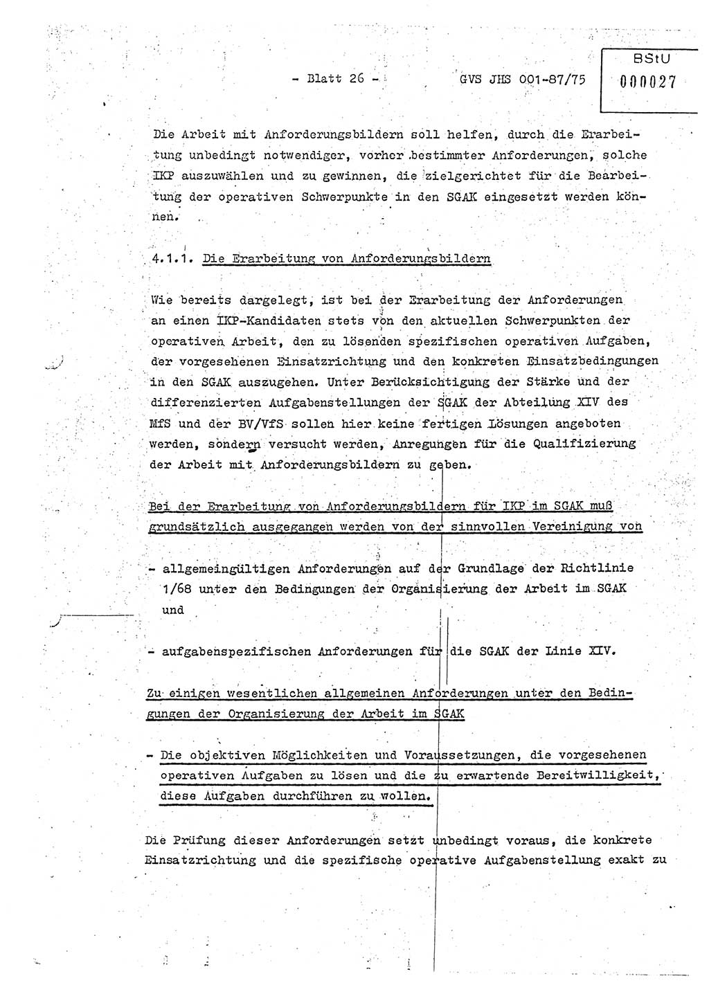 Diplomarbeit Hauptmann Volkmar Heinz (Abt. ⅩⅣ), Oberleutnant Lothar Rüdiger (BV Lpz. Abt. Ⅺ), Ministerium für Staatssicherheit (MfS) [Deutsche Demokratische Republik (DDR)], Juristische Hochschule (JHS), Geheime Verschlußsache (GVS) o001-87/75, Potsdam 1975, Seite 26 (Dipl.-Arb. MfS DDR JHS GVS o001-87/75 1975, S. 26)