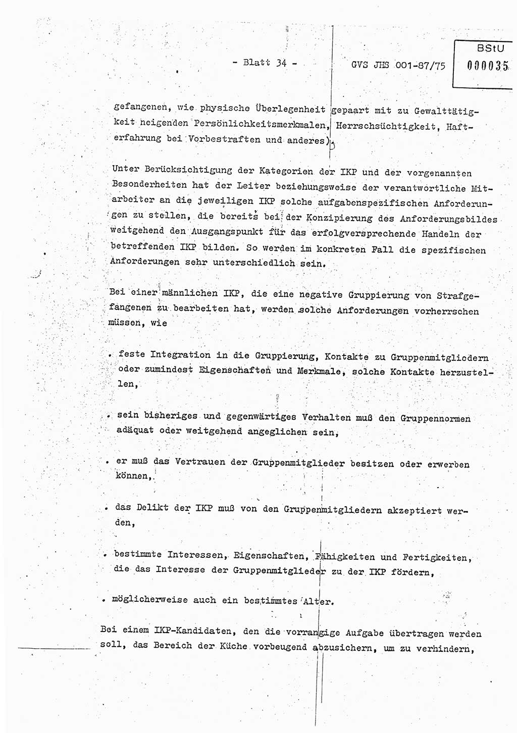Diplomarbeit Hauptmann Volkmar Heinz (Abt. ⅩⅣ), Oberleutnant Lothar Rüdiger (BV Lpz. Abt. Ⅺ), Ministerium für Staatssicherheit (MfS) [Deutsche Demokratische Republik (DDR)], Juristische Hochschule (JHS), Geheime Verschlußsache (GVS) o001-87/75, Potsdam 1975, Seite 34 (Dipl.-Arb. MfS DDR JHS GVS o001-87/75 1975, S. 34)