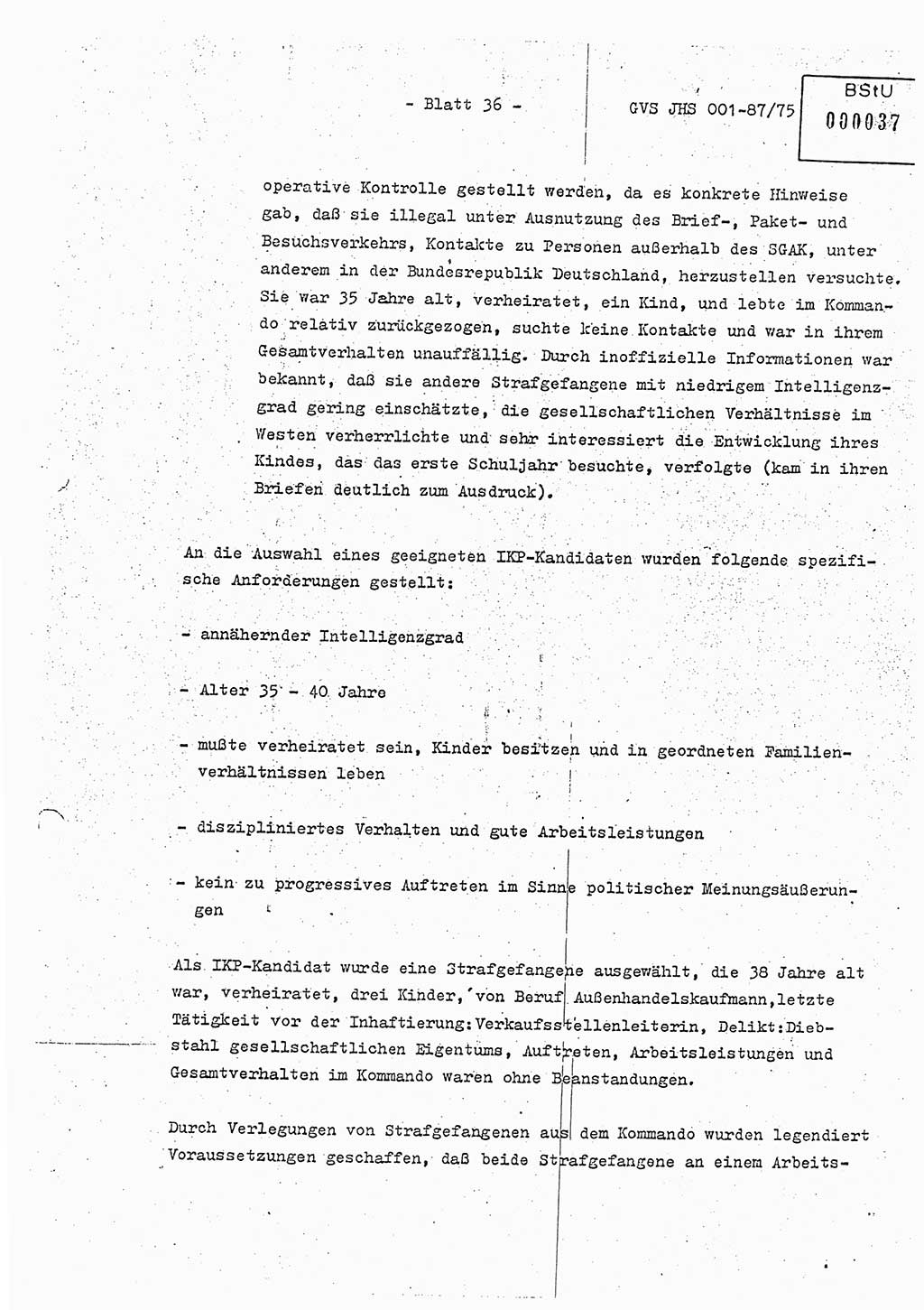 Diplomarbeit Hauptmann Volkmar Heinz (Abt. ⅩⅣ), Oberleutnant Lothar Rüdiger (BV Lpz. Abt. Ⅺ), Ministerium für Staatssicherheit (MfS) [Deutsche Demokratische Republik (DDR)], Juristische Hochschule (JHS), Geheime Verschlußsache (GVS) o001-87/75, Potsdam 1975, Seite 36 (Dipl.-Arb. MfS DDR JHS GVS o001-87/75 1975, S. 36)