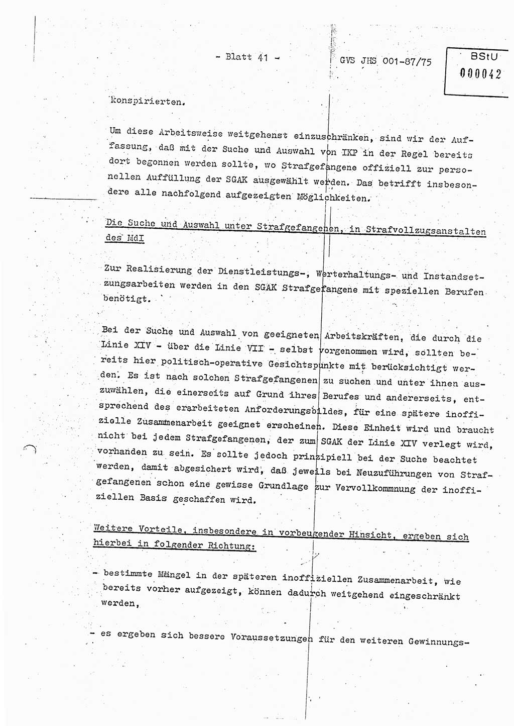 Diplomarbeit Hauptmann Volkmar Heinz (Abt. ⅩⅣ), Oberleutnant Lothar Rüdiger (BV Lpz. Abt. Ⅺ), Ministerium für Staatssicherheit (MfS) [Deutsche Demokratische Republik (DDR)], Juristische Hochschule (JHS), Geheime Verschlußsache (GVS) o001-87/75, Potsdam 1975, Seite 41 (Dipl.-Arb. MfS DDR JHS GVS o001-87/75 1975, S. 41)