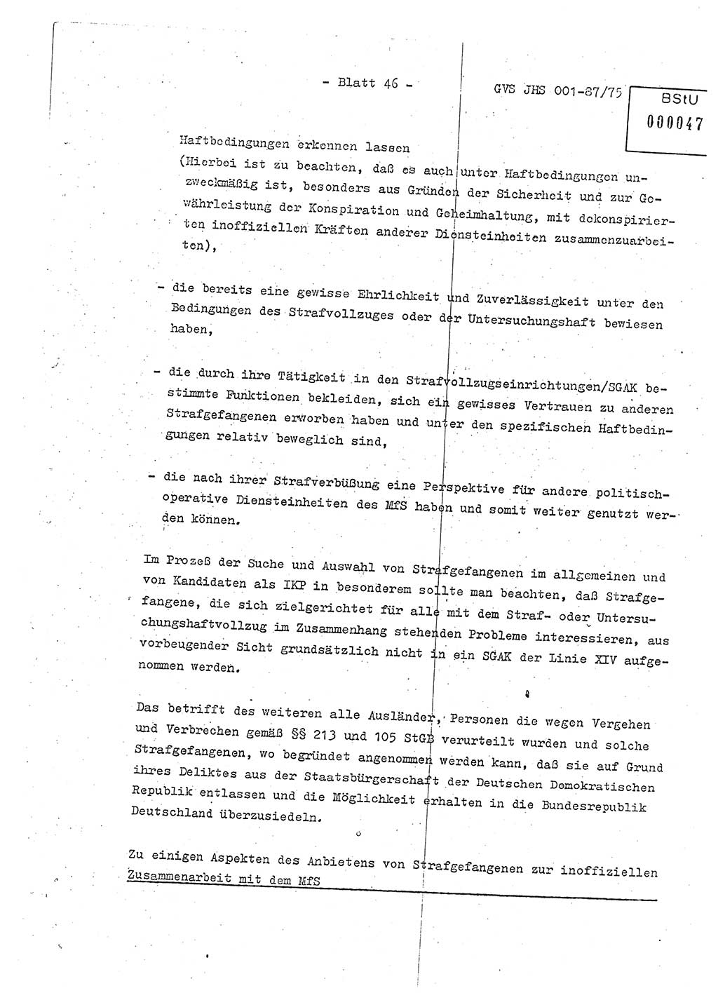 Diplomarbeit Hauptmann Volkmar Heinz (Abt. ⅩⅣ), Oberleutnant Lothar Rüdiger (BV Lpz. Abt. Ⅺ), Ministerium für Staatssicherheit (MfS) [Deutsche Demokratische Republik (DDR)], Juristische Hochschule (JHS), Geheime Verschlußsache (GVS) o001-87/75, Potsdam 1975, Seite 46 (Dipl.-Arb. MfS DDR JHS GVS o001-87/75 1975, S. 46)