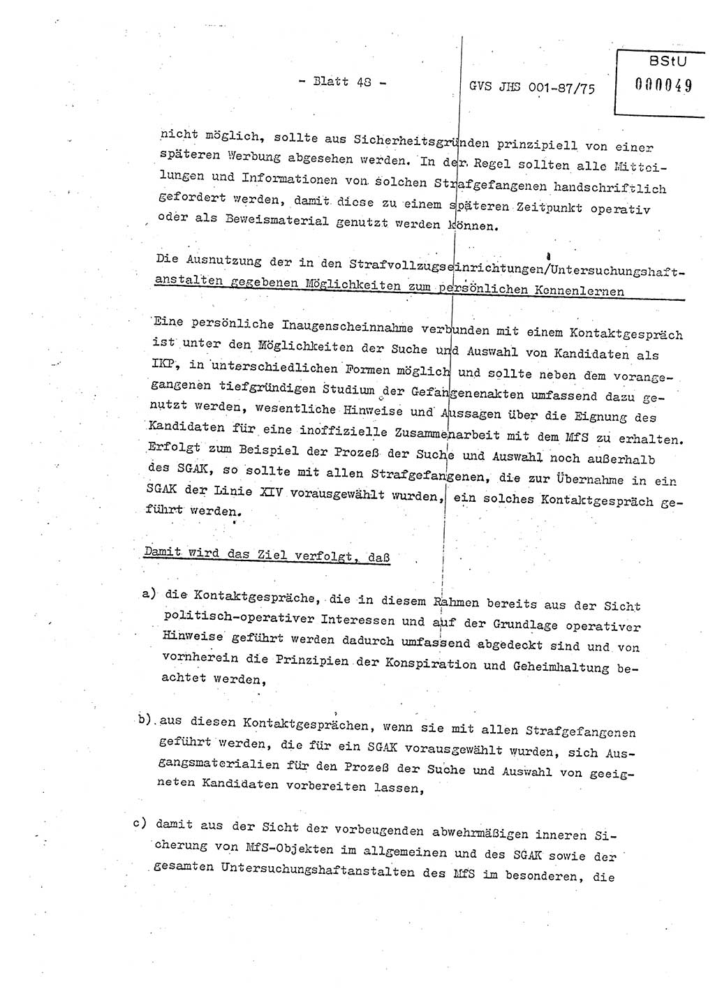 Diplomarbeit Hauptmann Volkmar Heinz (Abt. ⅩⅣ), Oberleutnant Lothar Rüdiger (BV Lpz. Abt. Ⅺ), Ministerium für Staatssicherheit (MfS) [Deutsche Demokratische Republik (DDR)], Juristische Hochschule (JHS), Geheime Verschlußsache (GVS) o001-87/75, Potsdam 1975, Seite 48 (Dipl.-Arb. MfS DDR JHS GVS o001-87/75 1975, S. 48)