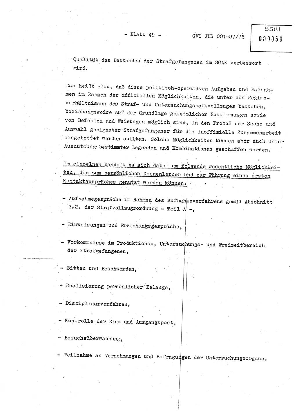 Diplomarbeit Hauptmann Volkmar Heinz (Abt. ⅩⅣ), Oberleutnant Lothar Rüdiger (BV Lpz. Abt. Ⅺ), Ministerium für Staatssicherheit (MfS) [Deutsche Demokratische Republik (DDR)], Juristische Hochschule (JHS), Geheime Verschlußsache (GVS) o001-87/75, Potsdam 1975, Seite 49 (Dipl.-Arb. MfS DDR JHS GVS o001-87/75 1975, S. 49)