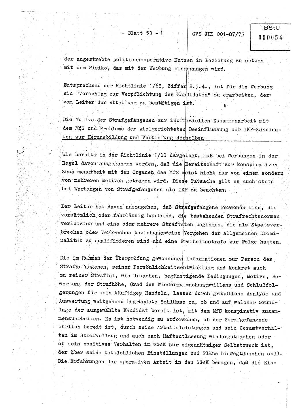Diplomarbeit Hauptmann Volkmar Heinz (Abt. ⅩⅣ), Oberleutnant Lothar Rüdiger (BV Lpz. Abt. Ⅺ), Ministerium für Staatssicherheit (MfS) [Deutsche Demokratische Republik (DDR)], Juristische Hochschule (JHS), Geheime Verschlußsache (GVS) o001-87/75, Potsdam 1975, Seite 53 (Dipl.-Arb. MfS DDR JHS GVS o001-87/75 1975, S. 53)
