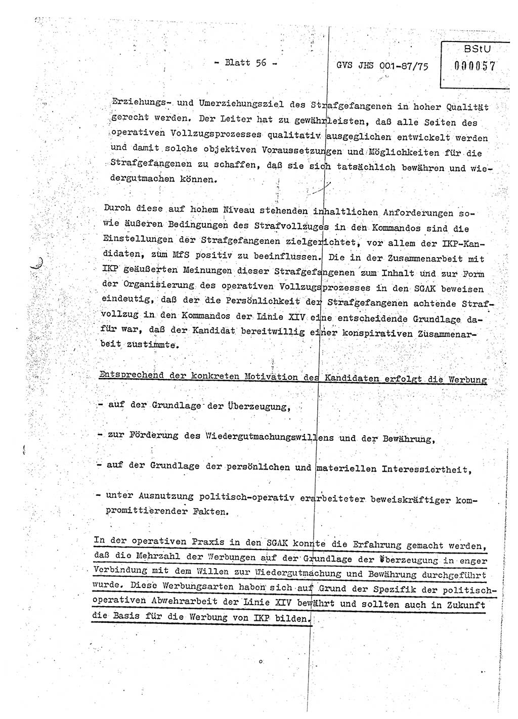 Diplomarbeit Hauptmann Volkmar Heinz (Abt. ⅩⅣ), Oberleutnant Lothar Rüdiger (BV Lpz. Abt. Ⅺ), Ministerium für Staatssicherheit (MfS) [Deutsche Demokratische Republik (DDR)], Juristische Hochschule (JHS), Geheime Verschlußsache (GVS) o001-87/75, Potsdam 1975, Seite 56 (Dipl.-Arb. MfS DDR JHS GVS o001-87/75 1975, S. 56)