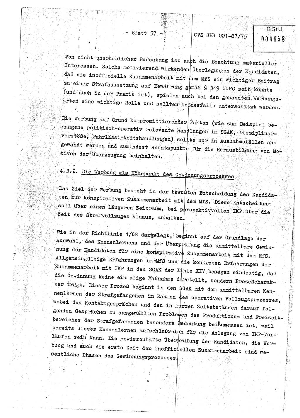 Diplomarbeit Hauptmann Volkmar Heinz (Abt. ⅩⅣ), Oberleutnant Lothar Rüdiger (BV Lpz. Abt. Ⅺ), Ministerium für Staatssicherheit (MfS) [Deutsche Demokratische Republik (DDR)], Juristische Hochschule (JHS), Geheime Verschlußsache (GVS) o001-87/75, Potsdam 1975, Seite 57 (Dipl.-Arb. MfS DDR JHS GVS o001-87/75 1975, S. 57)