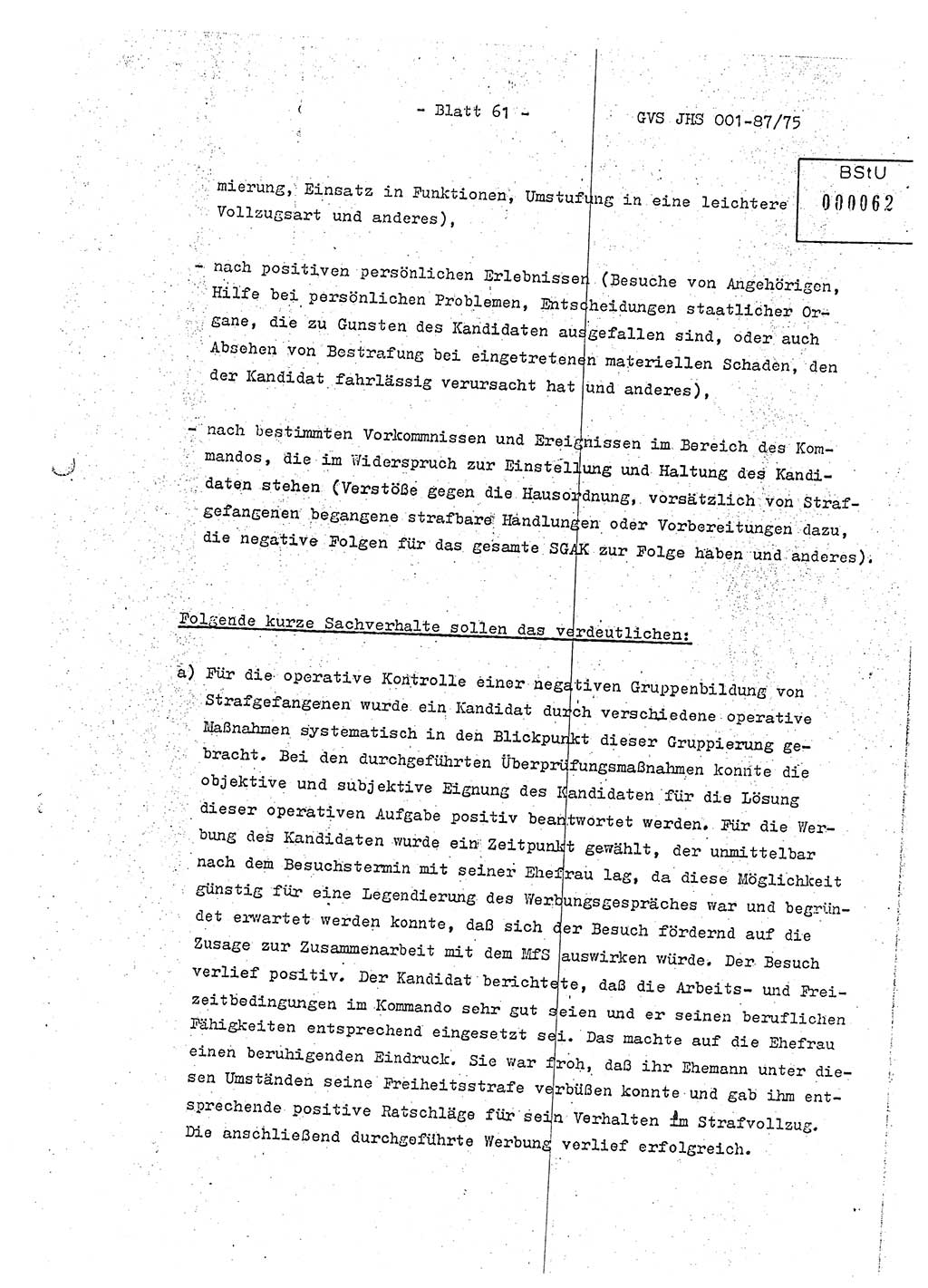 Diplomarbeit Hauptmann Volkmar Heinz (Abt. ⅩⅣ), Oberleutnant Lothar Rüdiger (BV Lpz. Abt. Ⅺ), Ministerium für Staatssicherheit (MfS) [Deutsche Demokratische Republik (DDR)], Juristische Hochschule (JHS), Geheime Verschlußsache (GVS) o001-87/75, Potsdam 1975, Seite 61 (Dipl.-Arb. MfS DDR JHS GVS o001-87/75 1975, S. 61)