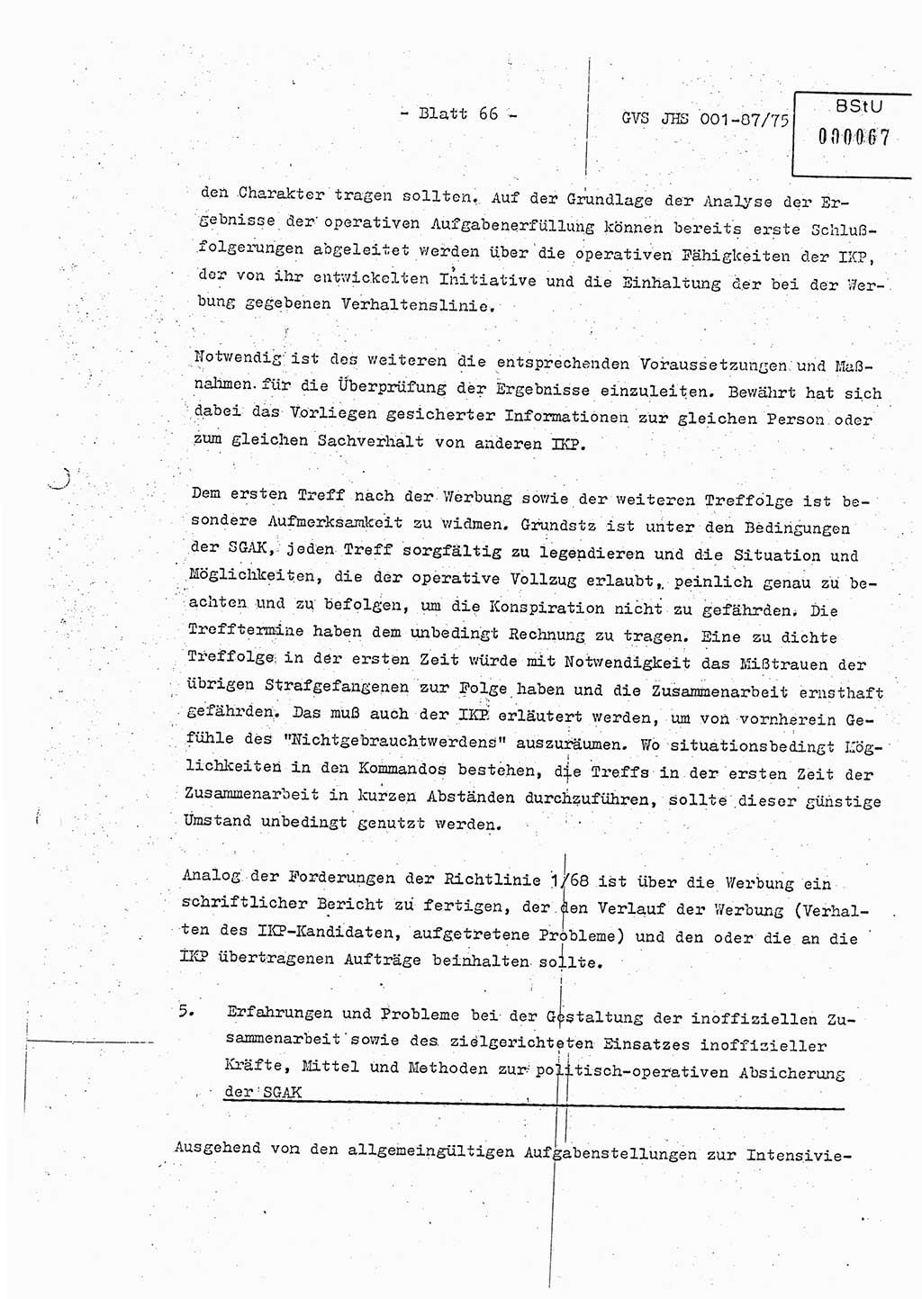 Diplomarbeit Hauptmann Volkmar Heinz (Abt. ⅩⅣ), Oberleutnant Lothar Rüdiger (BV Lpz. Abt. Ⅺ), Ministerium für Staatssicherheit (MfS) [Deutsche Demokratische Republik (DDR)], Juristische Hochschule (JHS), Geheime Verschlußsache (GVS) o001-87/75, Potsdam 1975, Seite 66 (Dipl.-Arb. MfS DDR JHS GVS o001-87/75 1975, S. 66)