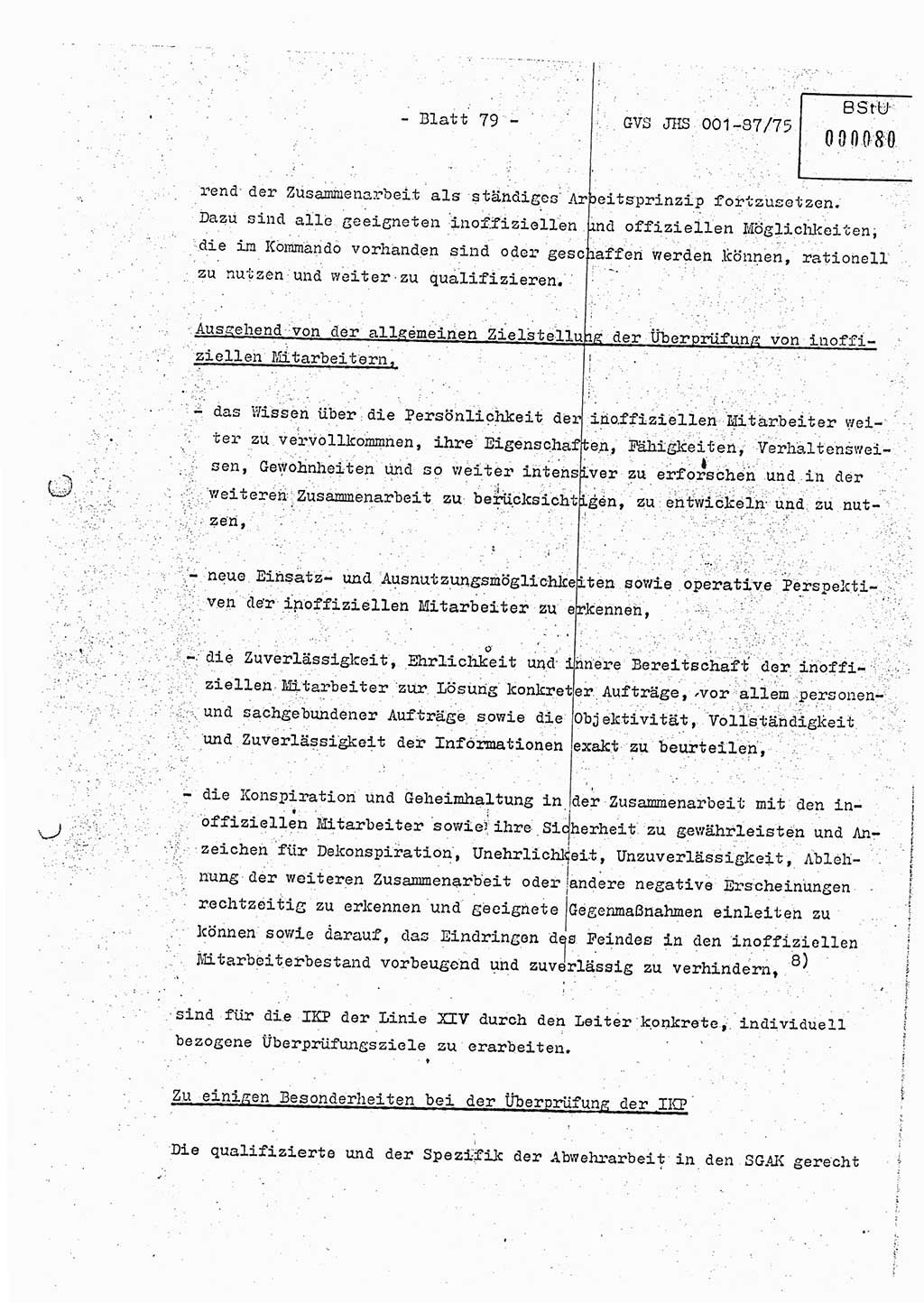 Diplomarbeit Hauptmann Volkmar Heinz (Abt. ⅩⅣ), Oberleutnant Lothar Rüdiger (BV Lpz. Abt. Ⅺ), Ministerium für Staatssicherheit (MfS) [Deutsche Demokratische Republik (DDR)], Juristische Hochschule (JHS), Geheime Verschlußsache (GVS) o001-87/75, Potsdam 1975, Seite 79 (Dipl.-Arb. MfS DDR JHS GVS o001-87/75 1975, S. 79)